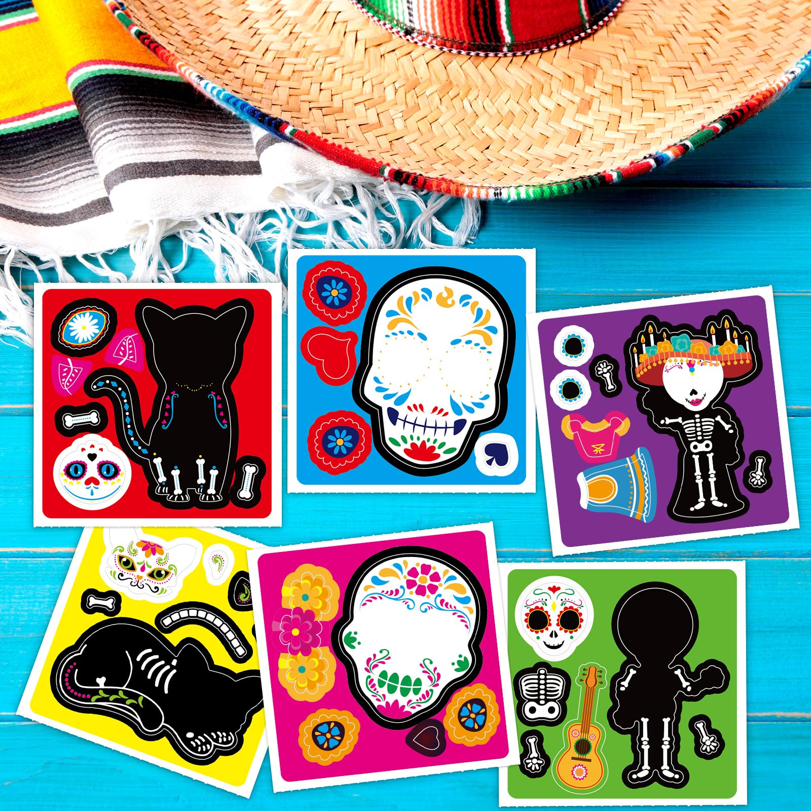 Ceiba Tree Day of Dead Stickers for Kids Make A Skull Sticker Rolled Mexican Fiesta Scene Stickers 200Pcs for Classroom Home School Party - Image 7