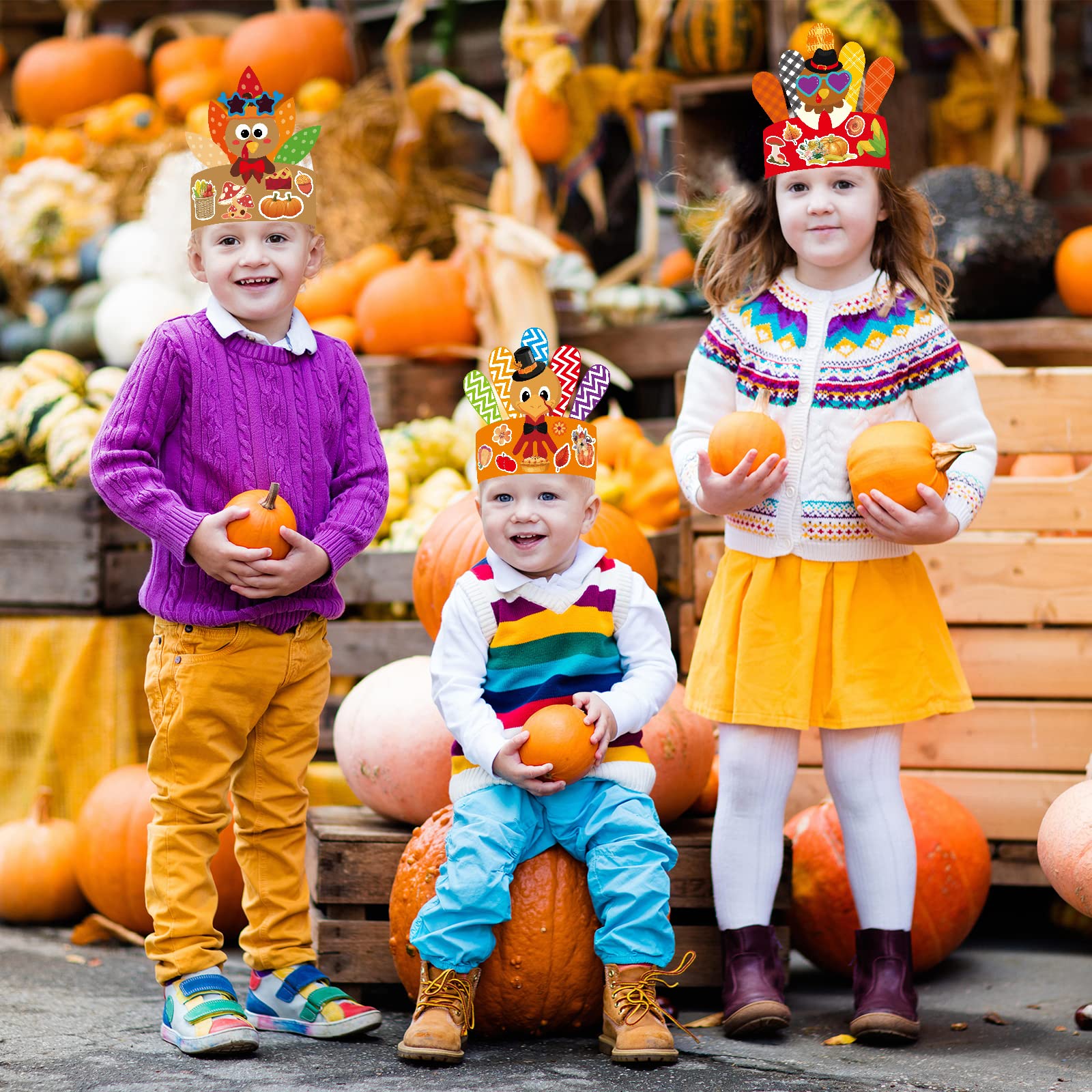 ceiba tree DIY Fall Thanksgiving Turkey Crowns Crafts Activities for Kids Headbands Hats Craft Kits 12 PCS Party Decoration Supplies School Holiday - Image 8