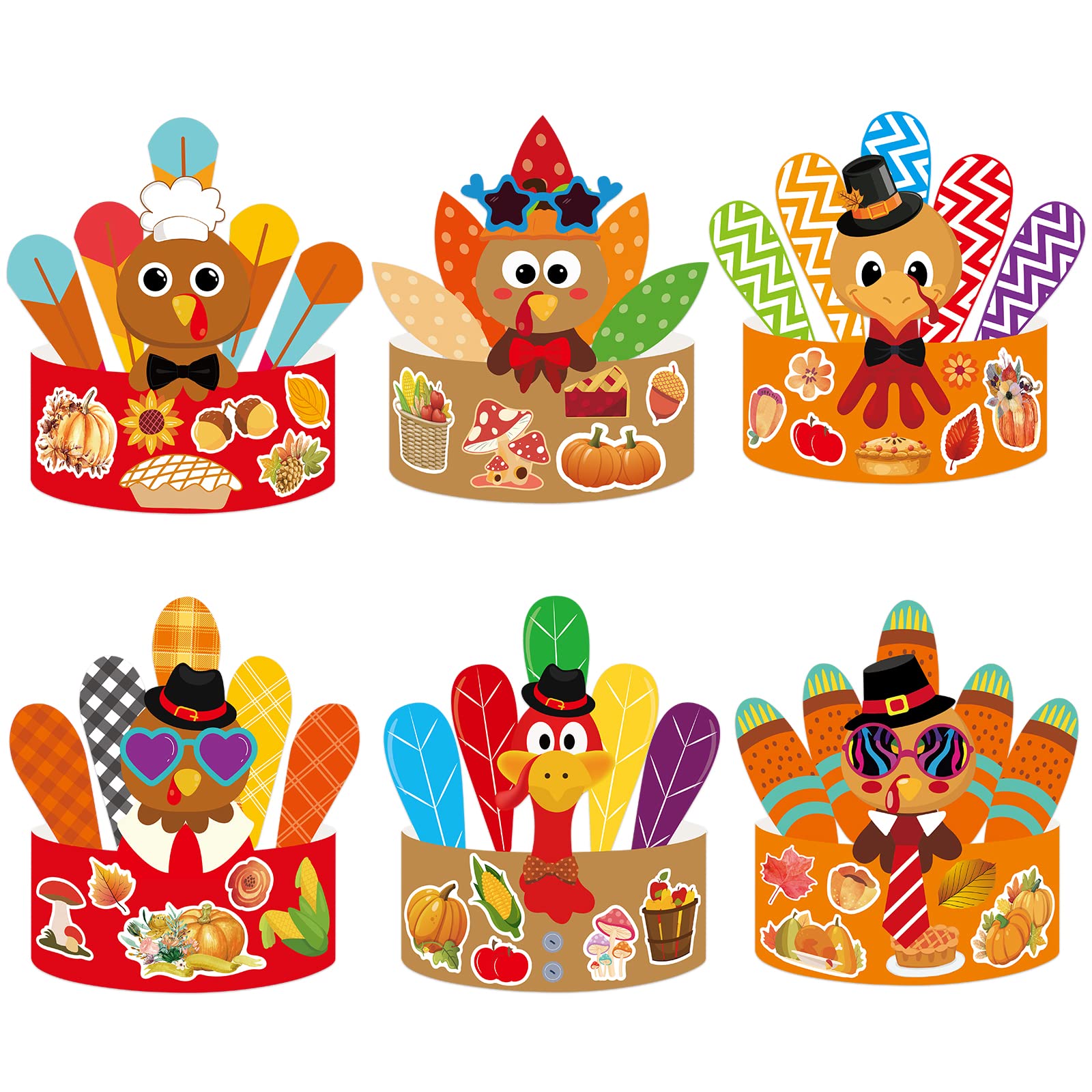 ceiba tree DIY Fall Thanksgiving Turkey Crowns Crafts Activities for Kids Headbands Hats Craft Kits 12 PCS Party Decoration Supplies School Holiday - Image 9