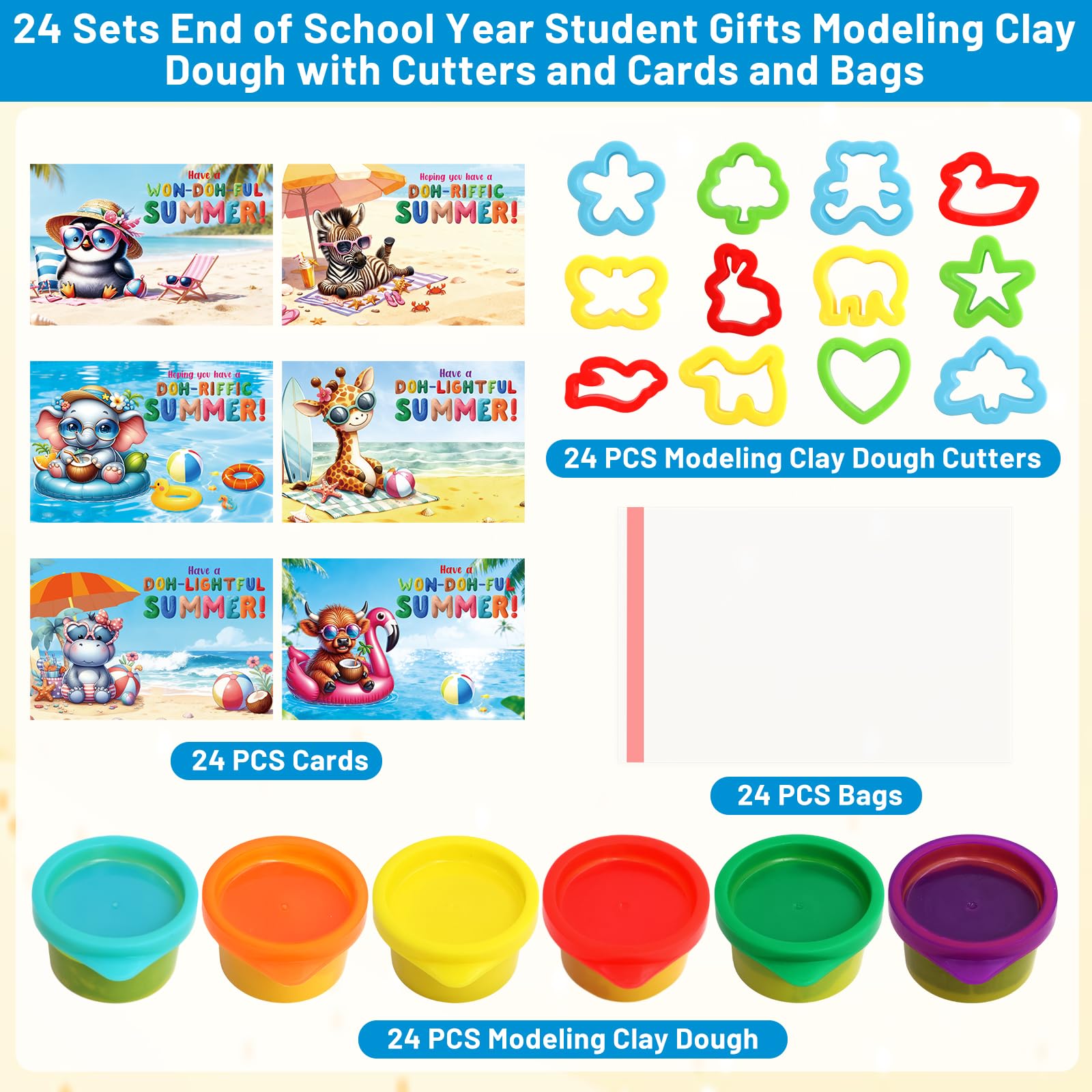 Ceiba Tree End of School Year Student Summer Gifts from Teacher for Kids Bulk 24 Boxes Air Dry Clay Play Modeling Dough 24 Cutters Molds 24 Cards 24 Bags - Image 3