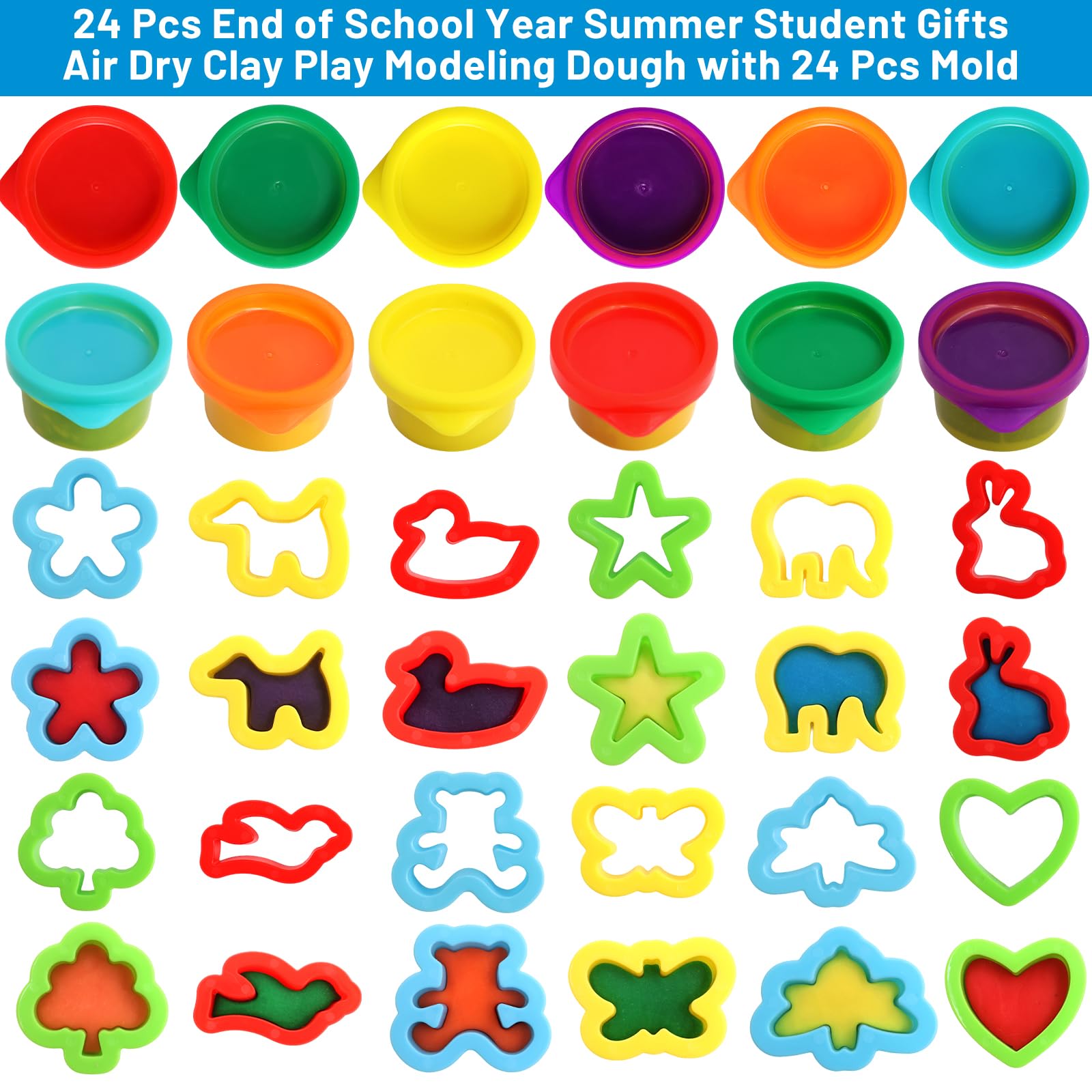 Ceiba Tree End of School Year Student Summer Gifts from Teacher for Kids Bulk 24 Boxes Air Dry Clay Play Modeling Dough 24 Cutters Molds 24 Cards 24 Bags - Image 6