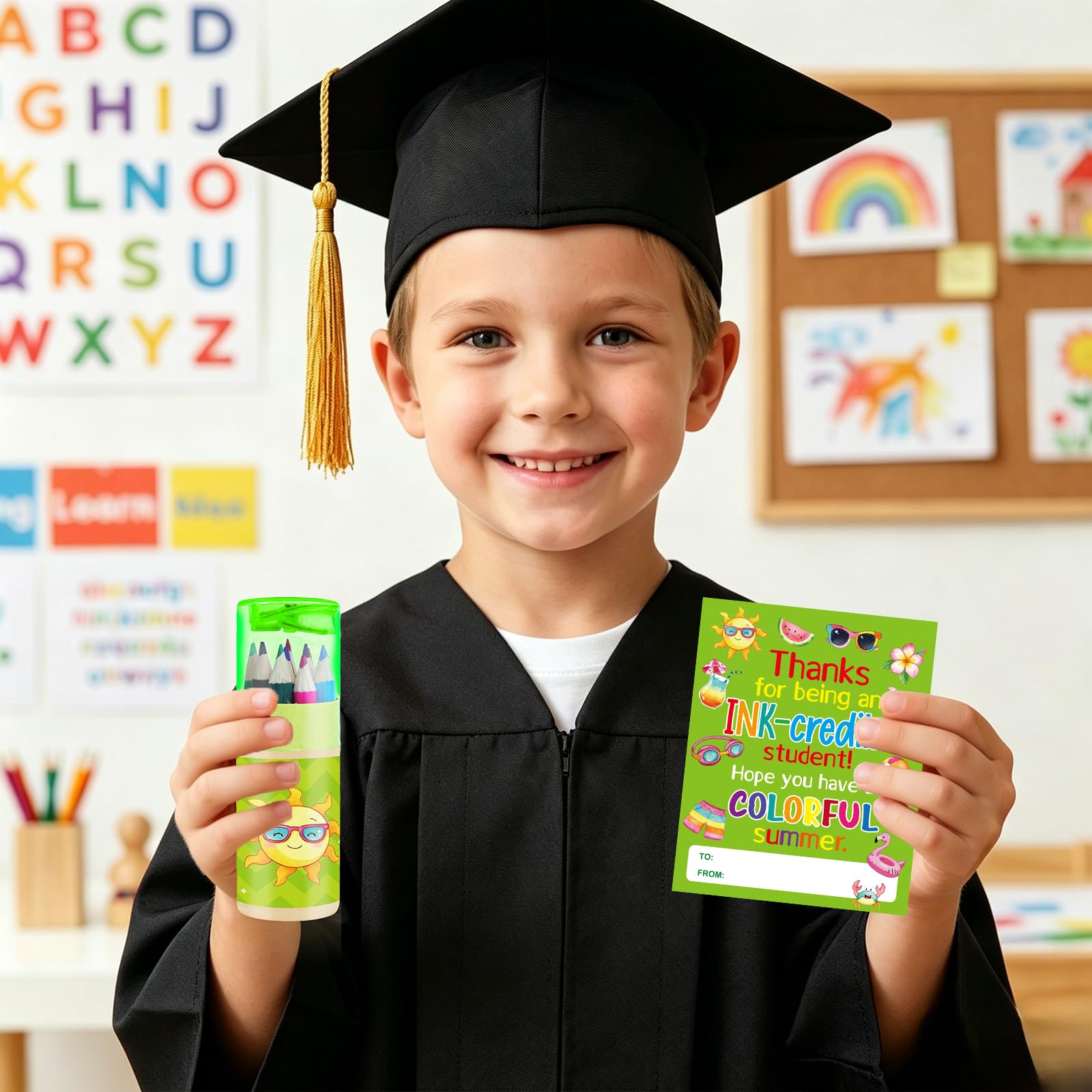 ceiba tree End of School Year Student Summer Gifts Pencils from Teacher Kindergarten Preschool Graduation Gifts for Kids Bulk 12 Boxes Mini Sharpened Colors Pencils with Cards Classroom Supplies - Image 9