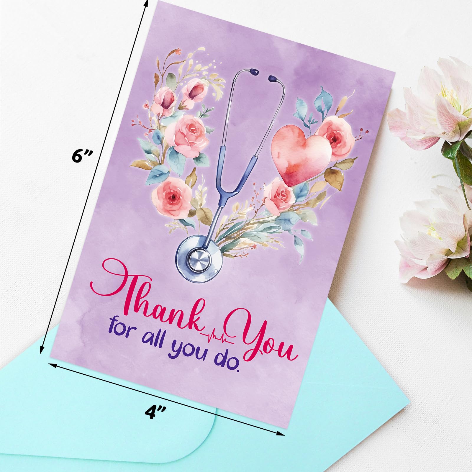 ceiba tree Floral Nurses Thank You Cards 24Pcs Medical Healthcare Workers Appreciation Greeting Cards with Envelopes and Stickers Thank You Notescard for Doctors Nurse - Image 3