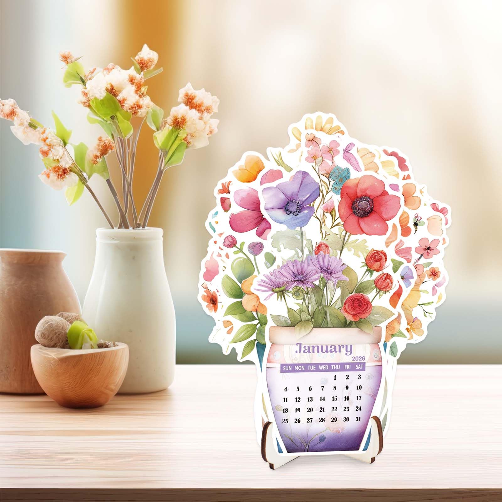 Ceiba Tree Flower Desk Calendar 2026 Removable Flower Vase Shaped New Year Monthly Calendar for Home Office - Image 4