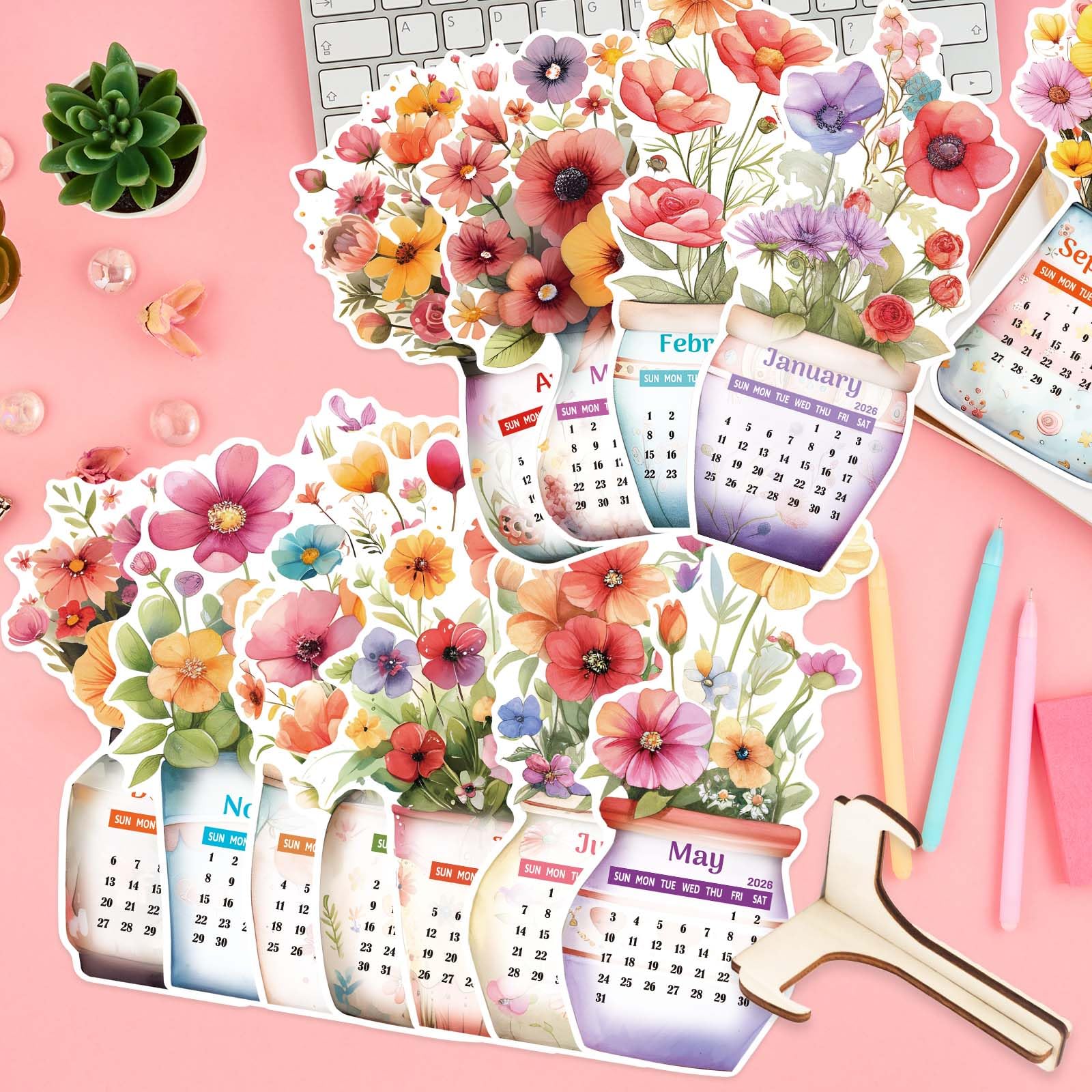 Ceiba Tree Flower Desk Calendar 2026 Removable Flower Vase Shaped New Year Monthly Calendar for Home Office - Image 5
