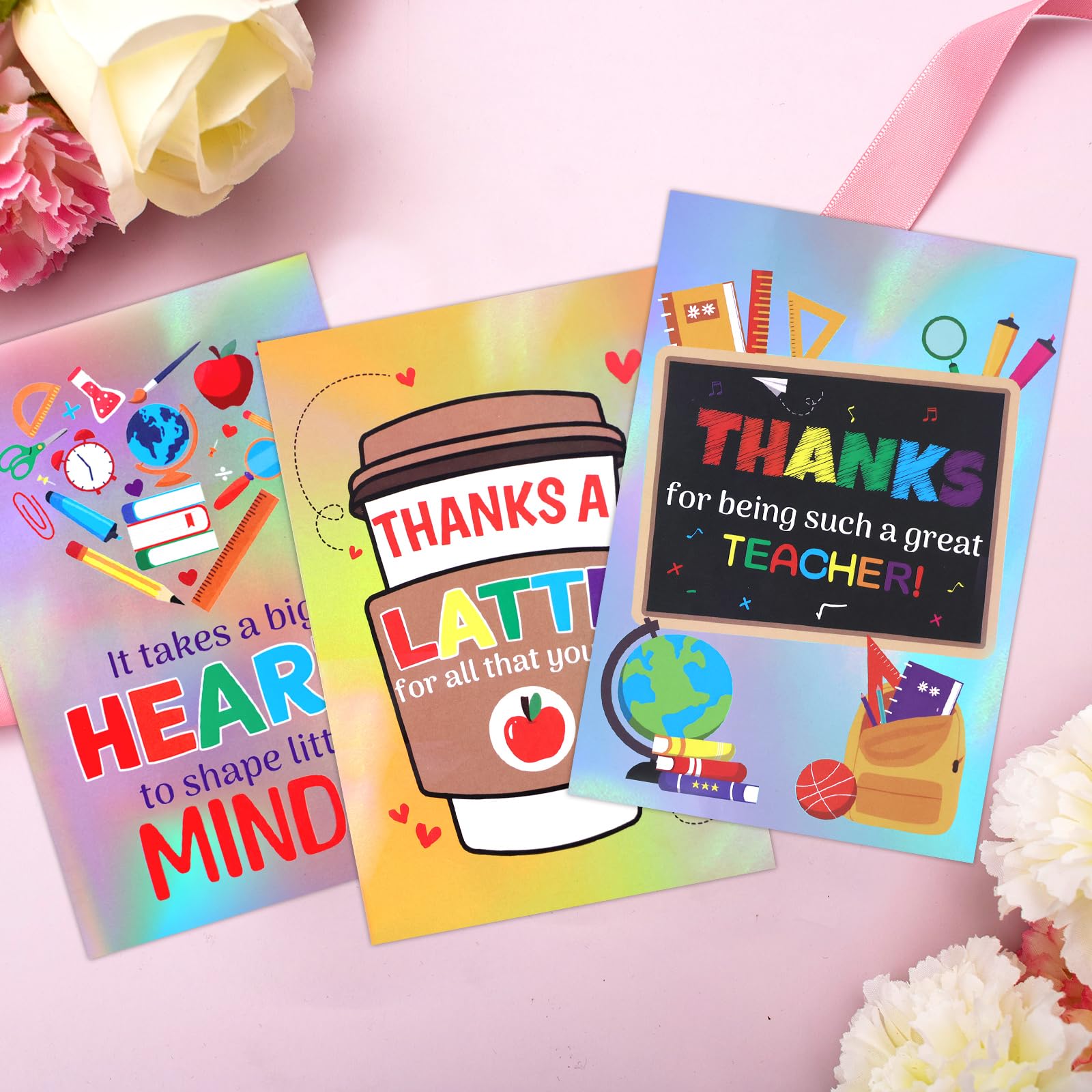 ceiba tree Glitter Teacher Appreciation Cards Laser Shiny 12Pcs Thank You Teachers Greeting Cards with Envelopes and Stickers Bulk Assortment for Appreciation Week Graduation End of the Year Supplies - Image 5