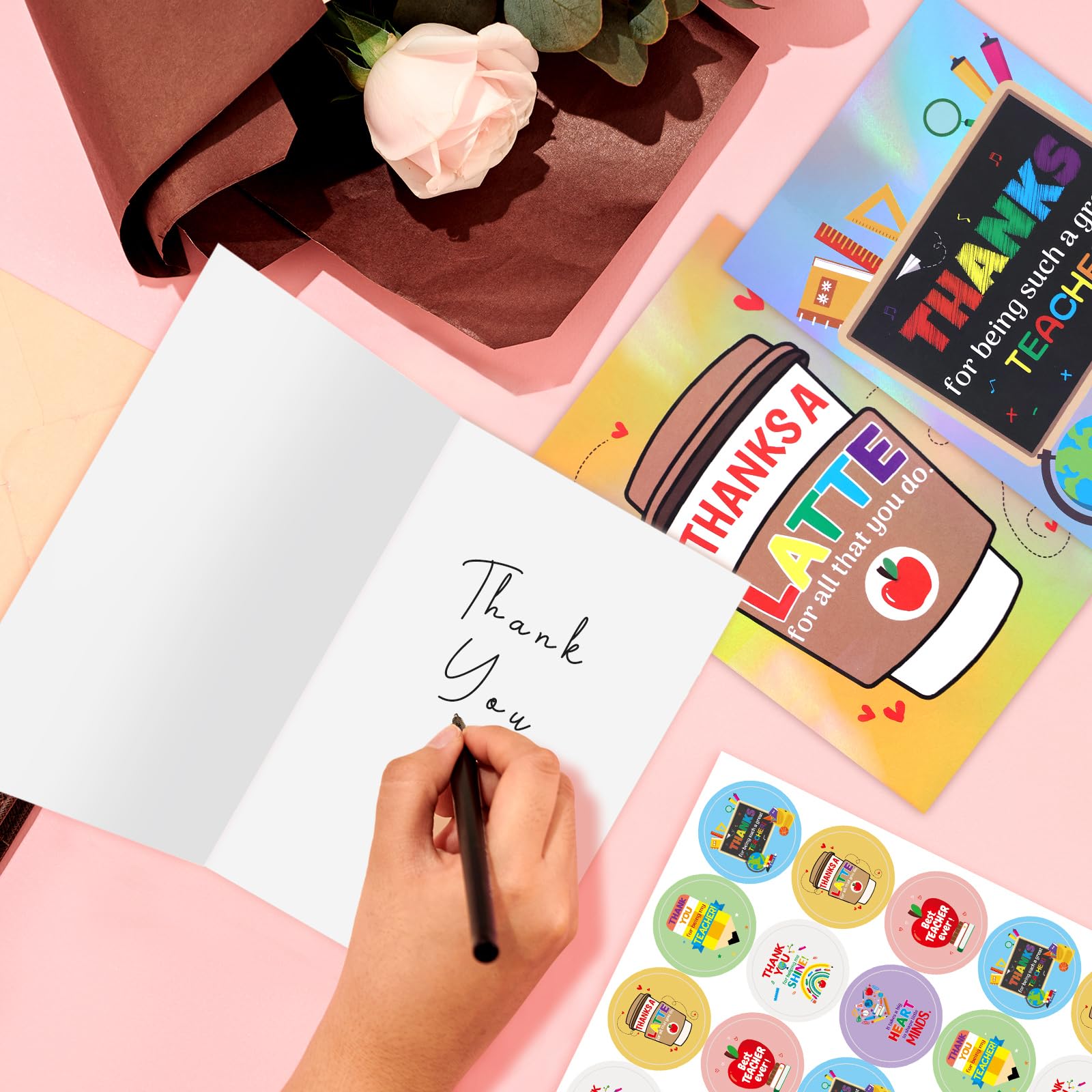 ceiba tree Glitter Teacher Appreciation Cards Laser Shiny 12Pcs Thank You Teachers Greeting Cards with Envelopes and Stickers Bulk Assortment for Appreciation Week Graduation End of the Year Supplies - Image 6