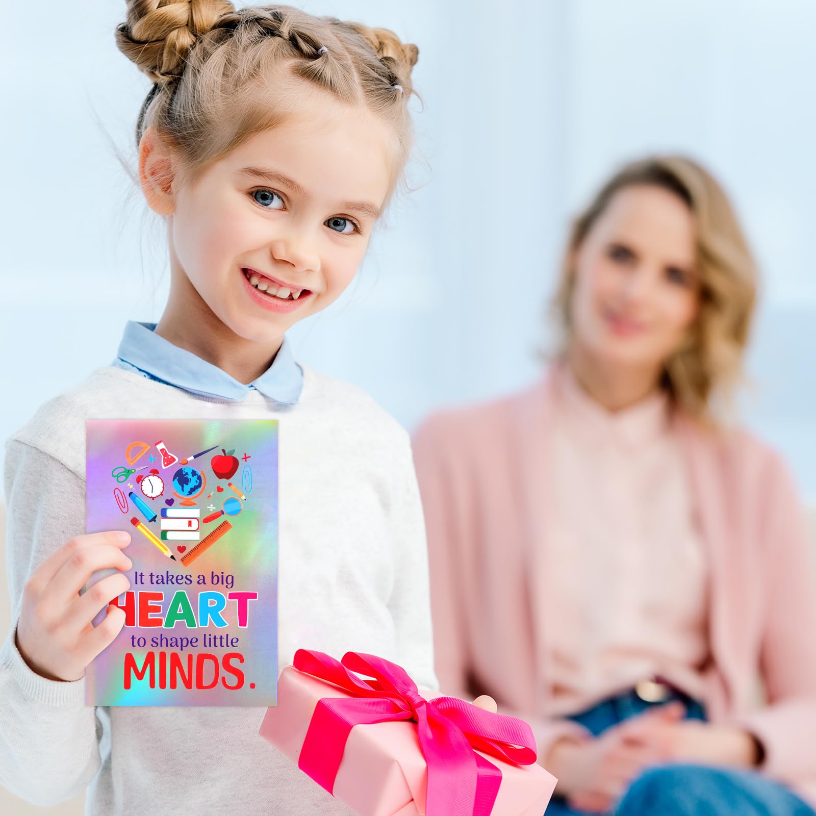 ceiba tree Glitter Teacher Appreciation Cards Laser Shiny 12Pcs Thank You Teachers Greeting Cards with Envelopes and Stickers Bulk Assortment for Appreciation Week Graduation End of the Year Supplies - Image 7