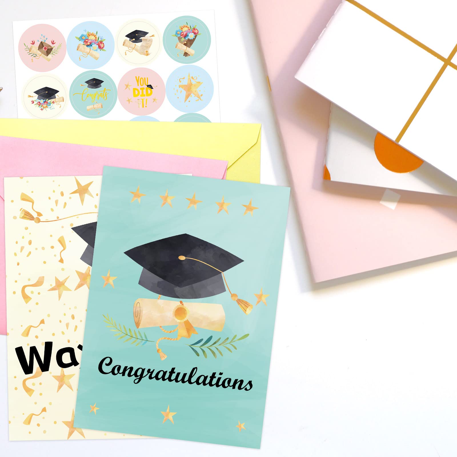 ceiba tree Graduation Cards 16 Pack Congrats Grad Greeting Card Bulk Gold Foil Watercolor Note Cards with Envelopes - Image 5