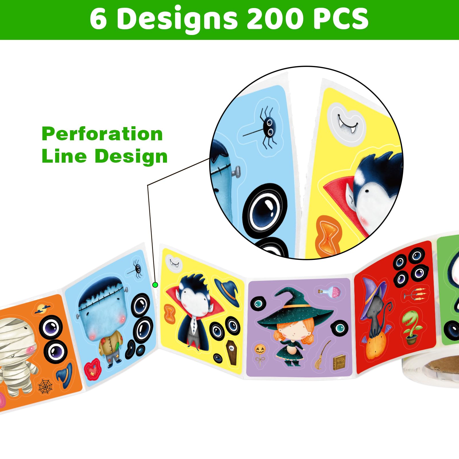 Ceiba Tree Halloween Stickers for Kids Make Your Own Halloween Sticker Rolled Scene Stickers 200 Pcs for Classroom Home School Party - Image 3