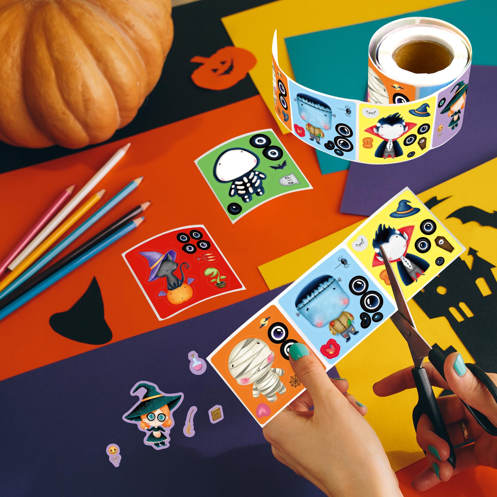 Ceiba Tree Halloween Stickers for Kids Make Your Own Halloween Sticker Rolled Scene Stickers 200 Pcs for Classroom Home School Party - Image 8