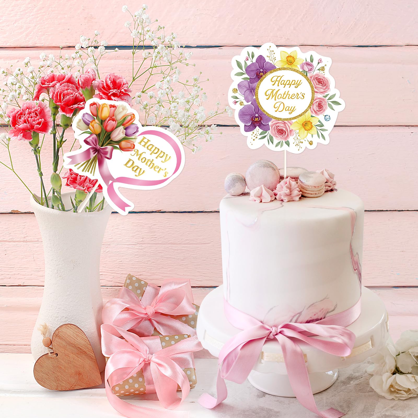 Ceiba Tree Happy Mother's Day Cake Toppers Picks Decorations 6 inch Mothers Day Topper 12 PCS Party Supplies Mom Heart Flower Designs - Image 4