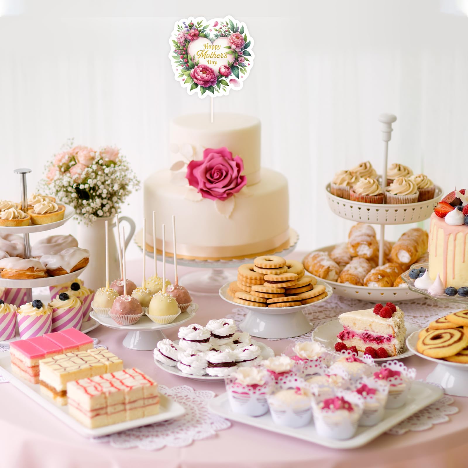 Ceiba Tree Happy Mother's Day Cake Toppers Picks Decorations 6 inch Mothers Day Topper 12 PCS Party Supplies Mom Heart Flower Designs - Image 5