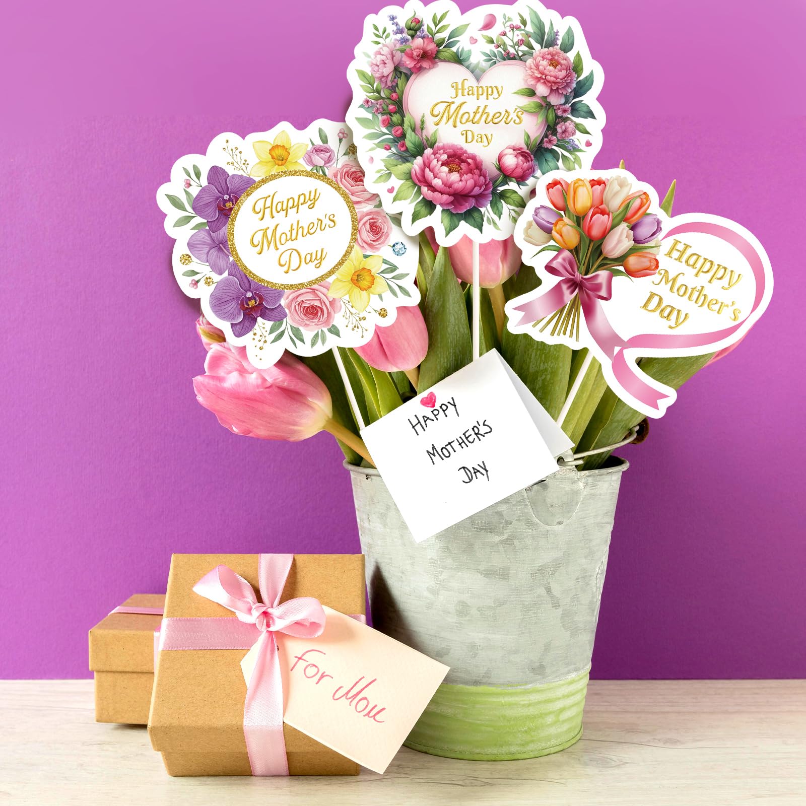 Ceiba Tree Happy Mother's Day Cake Toppers Picks Decorations 6 inch Mothers Day Topper 12 PCS Party Supplies Mom Heart Flower Designs - Image 6