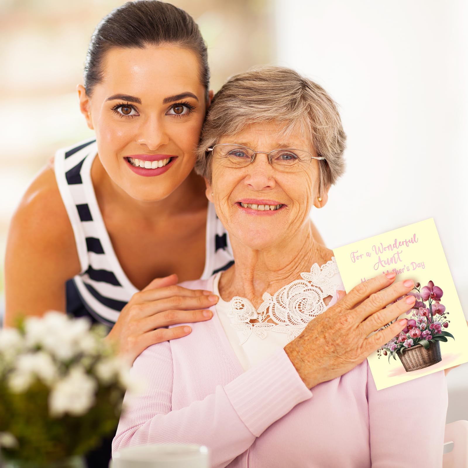 ceiba tree Happy Mother's Day Card for Aunt with Envelope Message inside 5X7 inch Moth Orchid‌ Flower Basket Design from Niece Nephew - Image 5