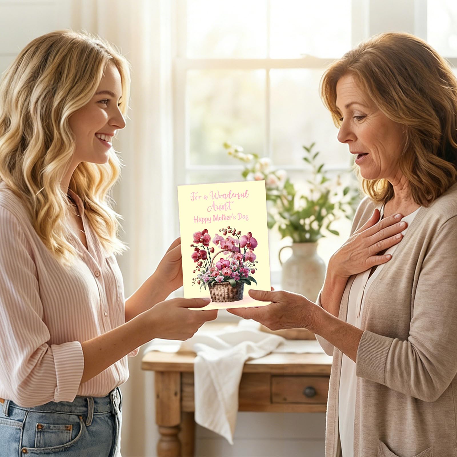 ceiba tree Happy Mother's Day Card for Aunt with Envelope Message inside 5X7 inch Moth Orchid‌ Flower Basket Design from Niece Nephew - Image 6