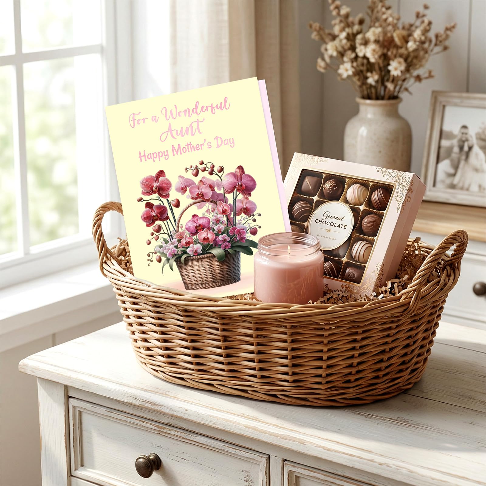 ceiba tree Happy Mother's Day Card for Aunt with Envelope Message inside 5X7 inch Moth Orchid‌ Flower Basket Design from Niece Nephew - Image 7