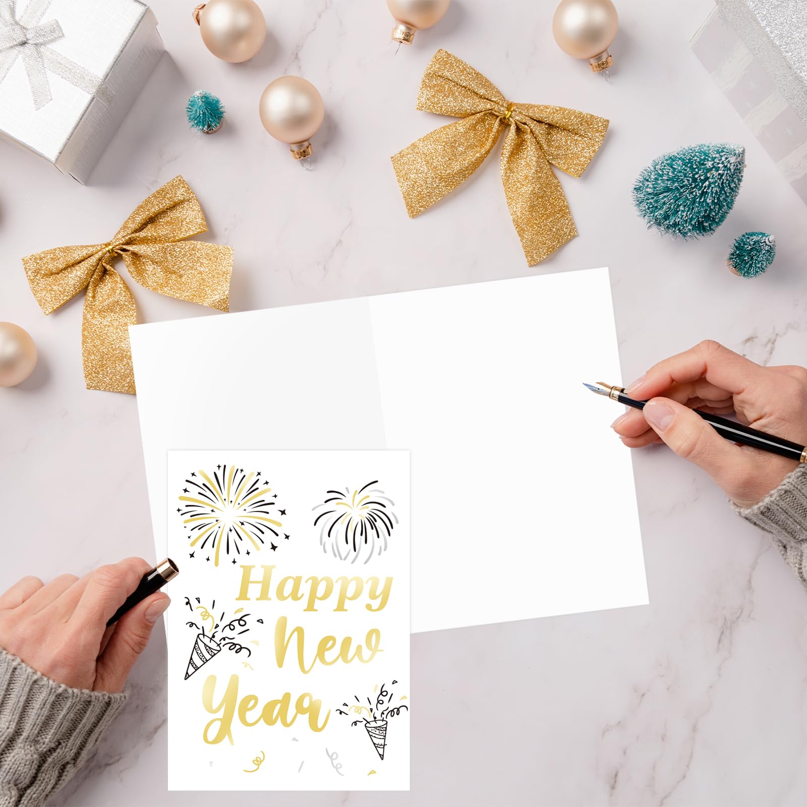 ceiba tree Happy New Year Cards 2026 Gold Foil New Years Eve Greeting Cards with Envelopes Happy Holidays NYE Notecards for Office Business School Staff Employees - Image 4