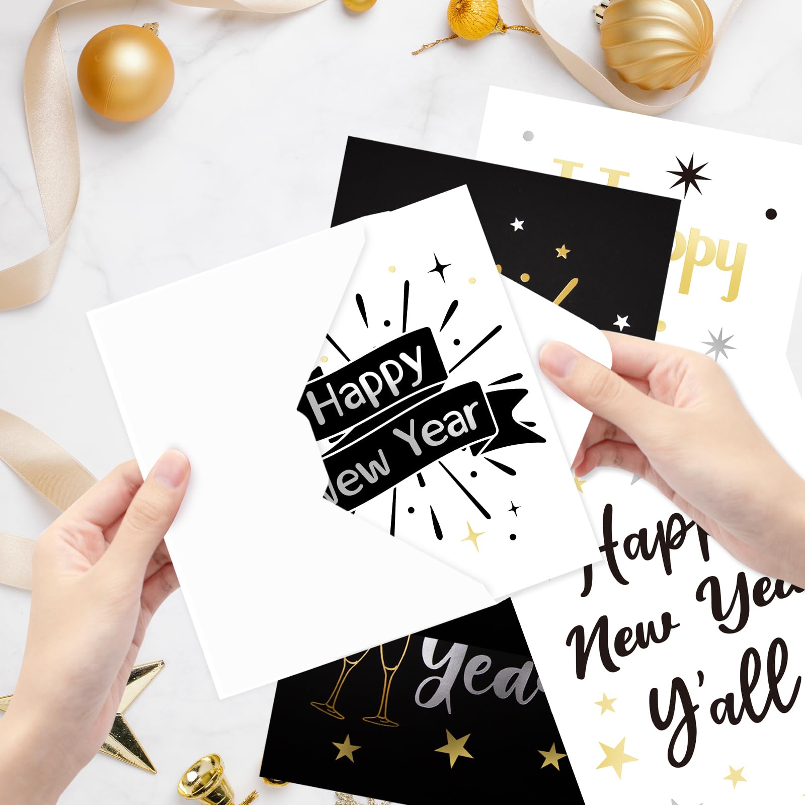 ceiba tree Happy New Year Cards 2026 Gold Foil New Years Eve Greeting Cards with Envelopes Happy Holidays NYE Notecards for Office Business School Staff Employees - Image 5