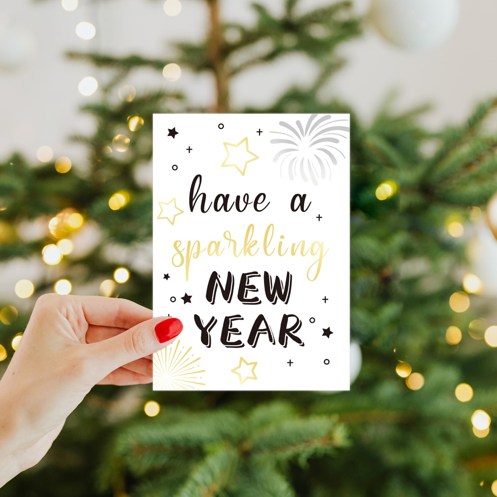 ceiba tree Happy New Year Cards 2026 Gold Foil New Years Eve Greeting Cards with Envelopes Happy Holidays NYE Notecards for Office Business School Staff Employees - Image 7