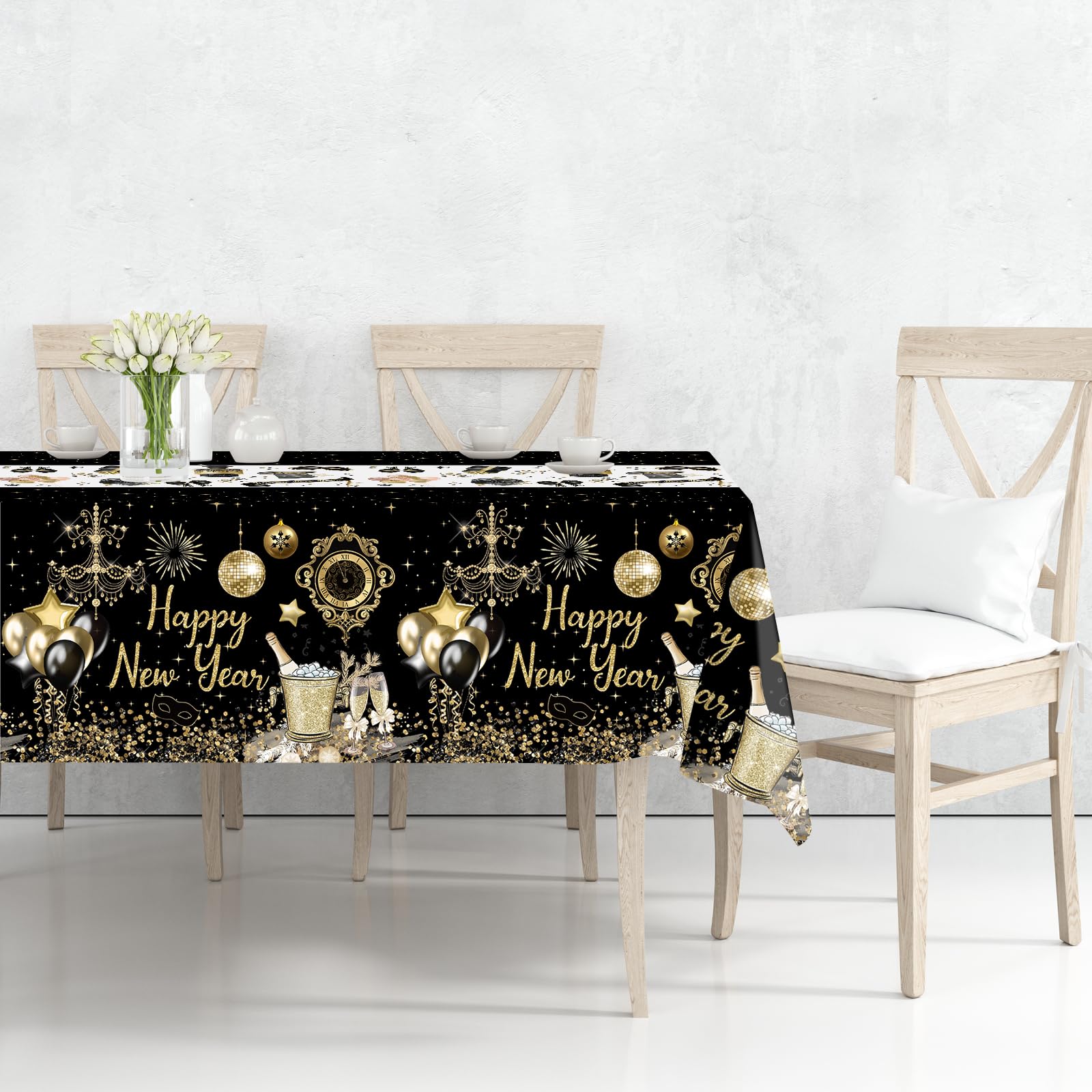 ceiba tree Happy New Year Eve Decorations 2026 Tablecloths 3 Pack New Years Eve NYE Party Supplies Disposable Plastic Tablecovers 54 x 108 Holiday Party Decor Rectangular Table Covers - Image 3
