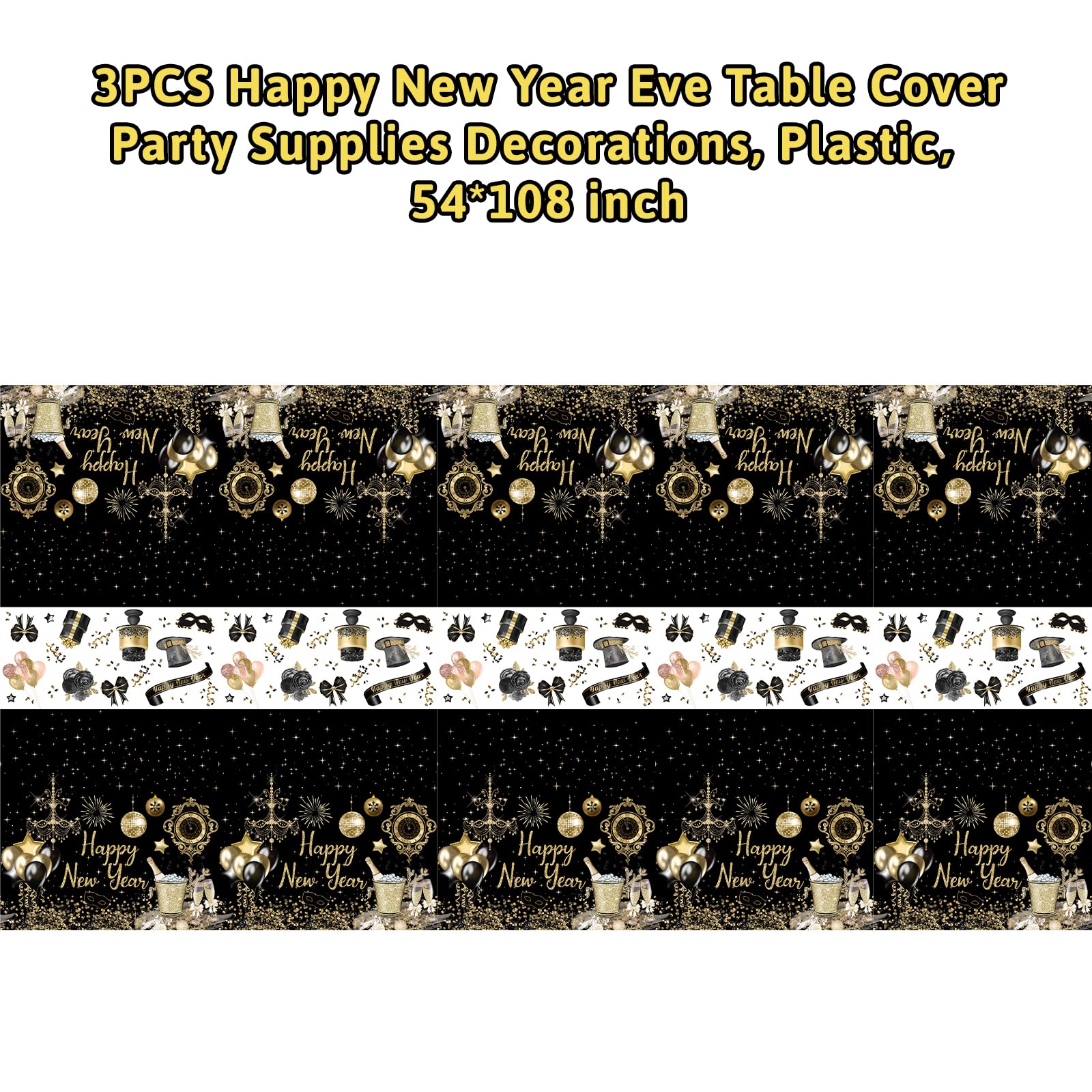 ceiba tree Happy New Year Eve Decorations 2026 Tablecloths 3 Pack New Years Eve NYE Party Supplies Disposable Plastic Tablecovers 54 x 108 Holiday Party Decor Rectangular Table Covers - Image 4