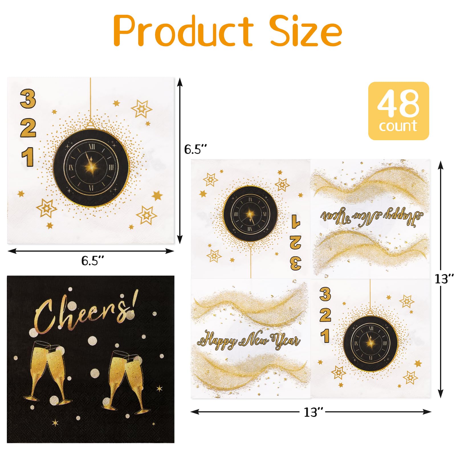 Ceiba Tree Happy New Year Paper Napkins 2026 Disposable Cocktail Beverage Gold and Black Napkins for New Year Eve Party Supplies Decorations Table Decor 48Pcs - Image 3