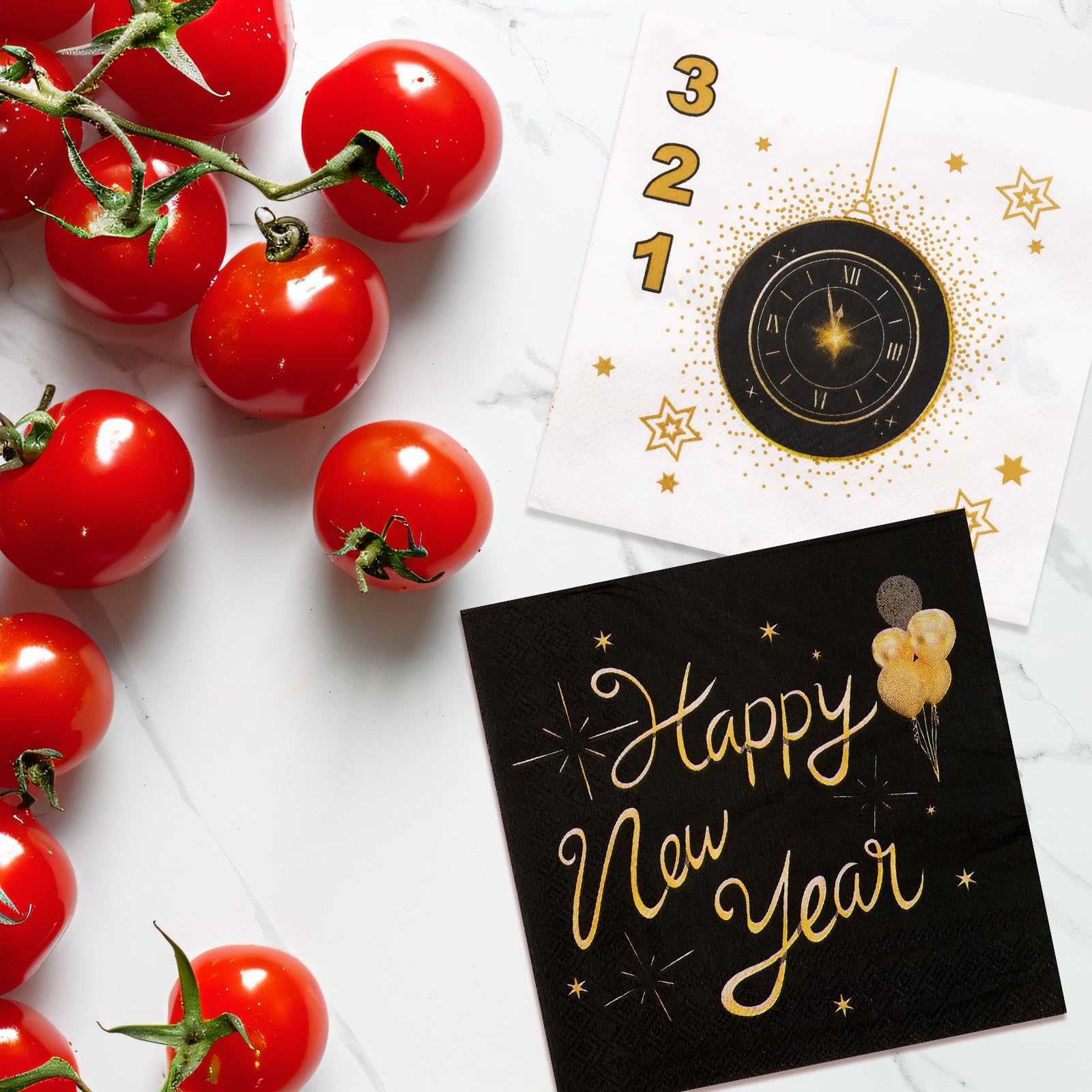 Ceiba Tree Happy New Year Paper Napkins 2026 Disposable Cocktail Beverage Gold and Black Napkins for New Year Eve Party Supplies Decorations Table Decor 48Pcs - Image 4