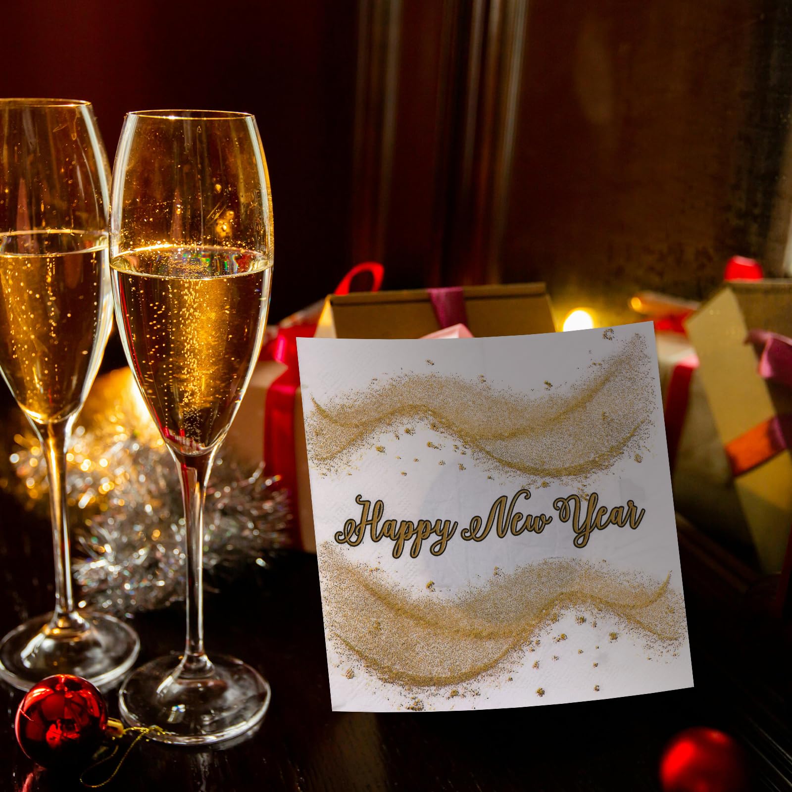 Ceiba Tree Happy New Year Paper Napkins 2026 Disposable Cocktail Beverage Gold and Black Napkins for New Year Eve Party Supplies Decorations Table Decor 48Pcs - Image 7
