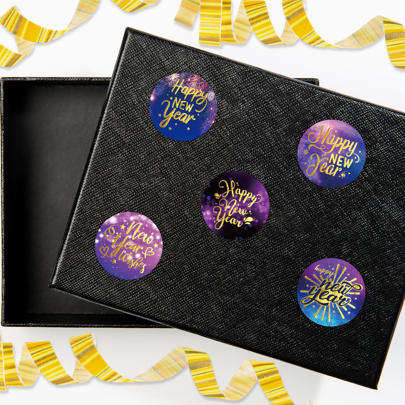 Ceiba Tree Happy New Year Stickers Round Gold Foil New Year Labels for Cards Envelopes Bags - Image 7