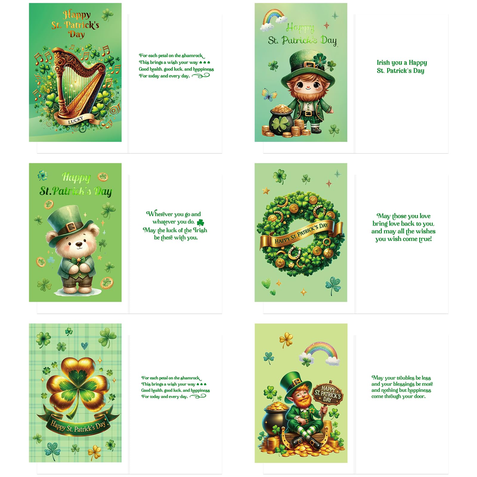 ceiba tree Happy St. Patrick's Day Cards with Envelopes & Stickers Shamrocks for Kids 24 Pack Message inside 4X6 inch - Image 3