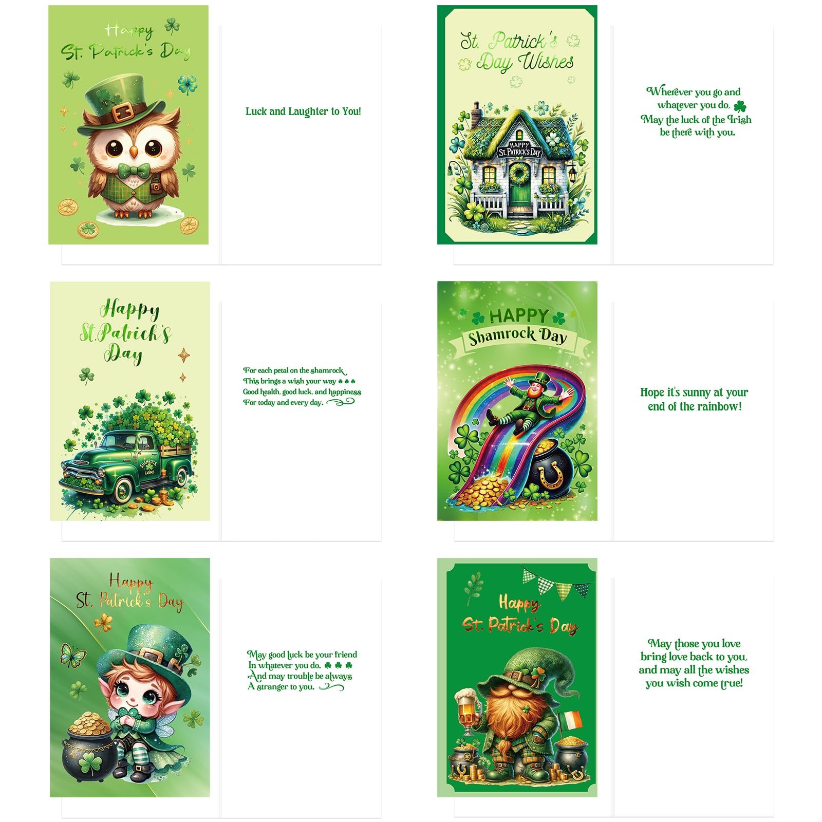 ceiba tree Happy St. Patrick's Day Cards with Envelopes & Stickers Shamrocks for Kids 24 Pack Message inside 4X6 inch - Image 4