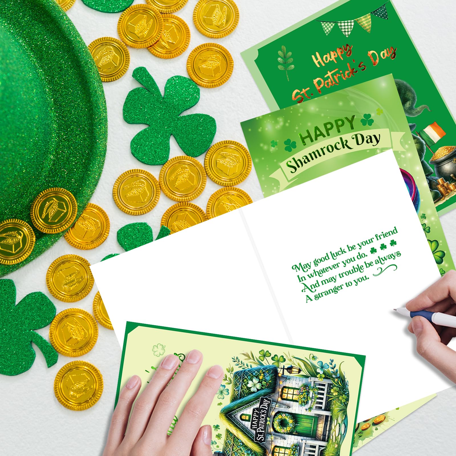 ceiba tree Happy St. Patrick's Day Cards with Envelopes & Stickers Shamrocks for Kids 24 Pack Message inside 4X6 inch - Image 5