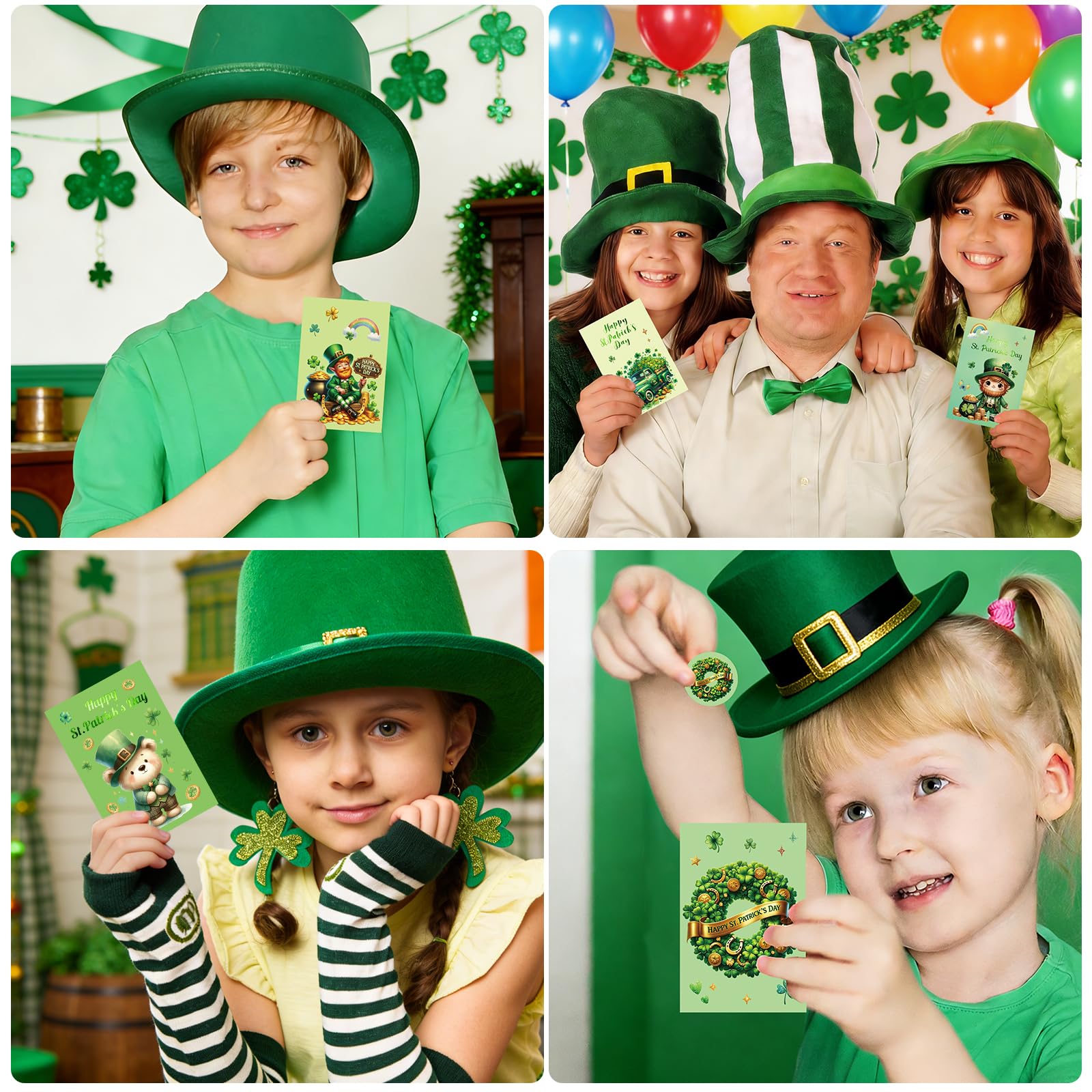 ceiba tree Happy St. Patrick's Day Cards with Envelopes & Stickers Shamrocks for Kids 24 Pack Message inside 4X6 inch - Image 7