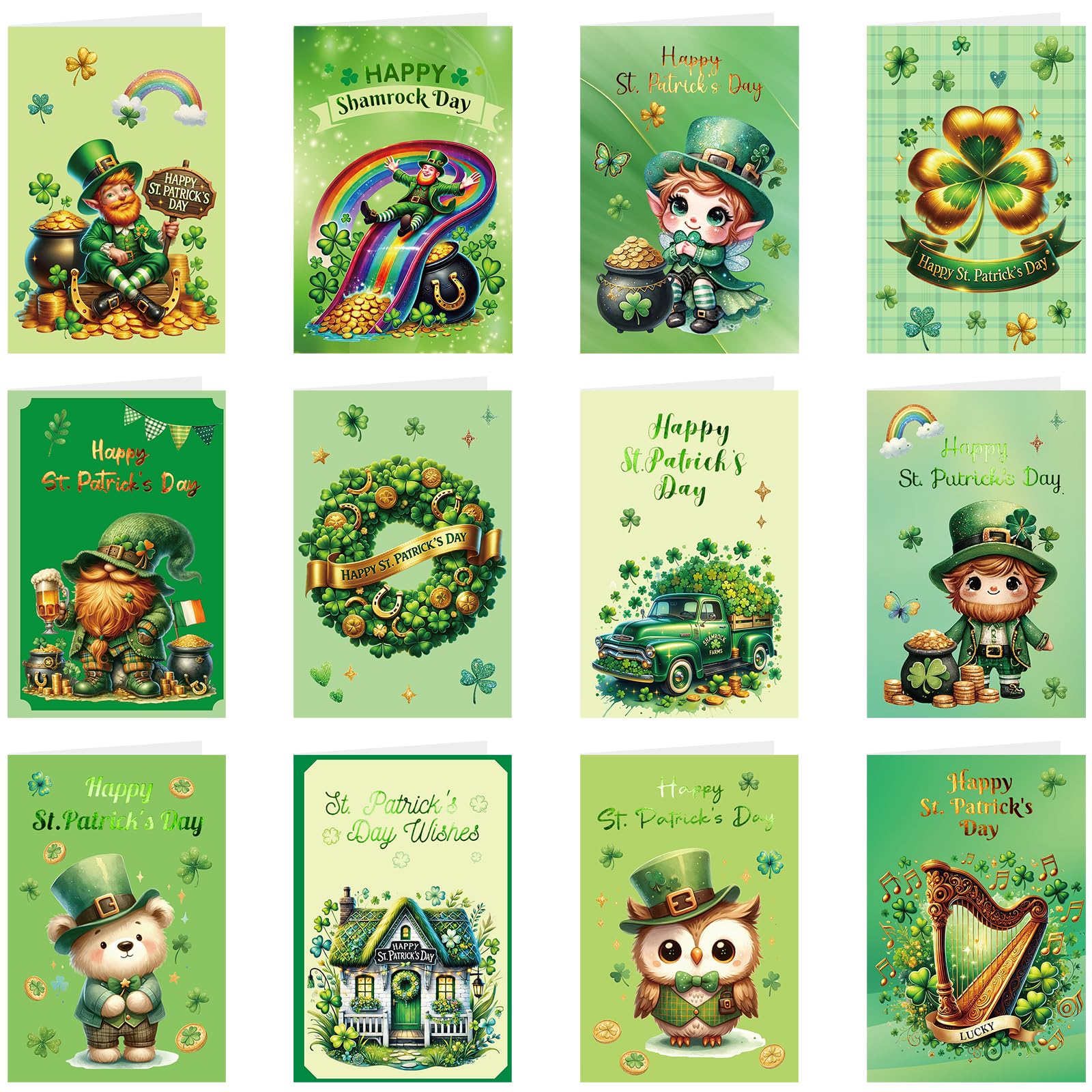 ceiba tree Happy St. Patrick's Day Cards with Envelopes & Stickers Shamrocks for Kids 24 Pack Message inside 4X6 inch - Image 8