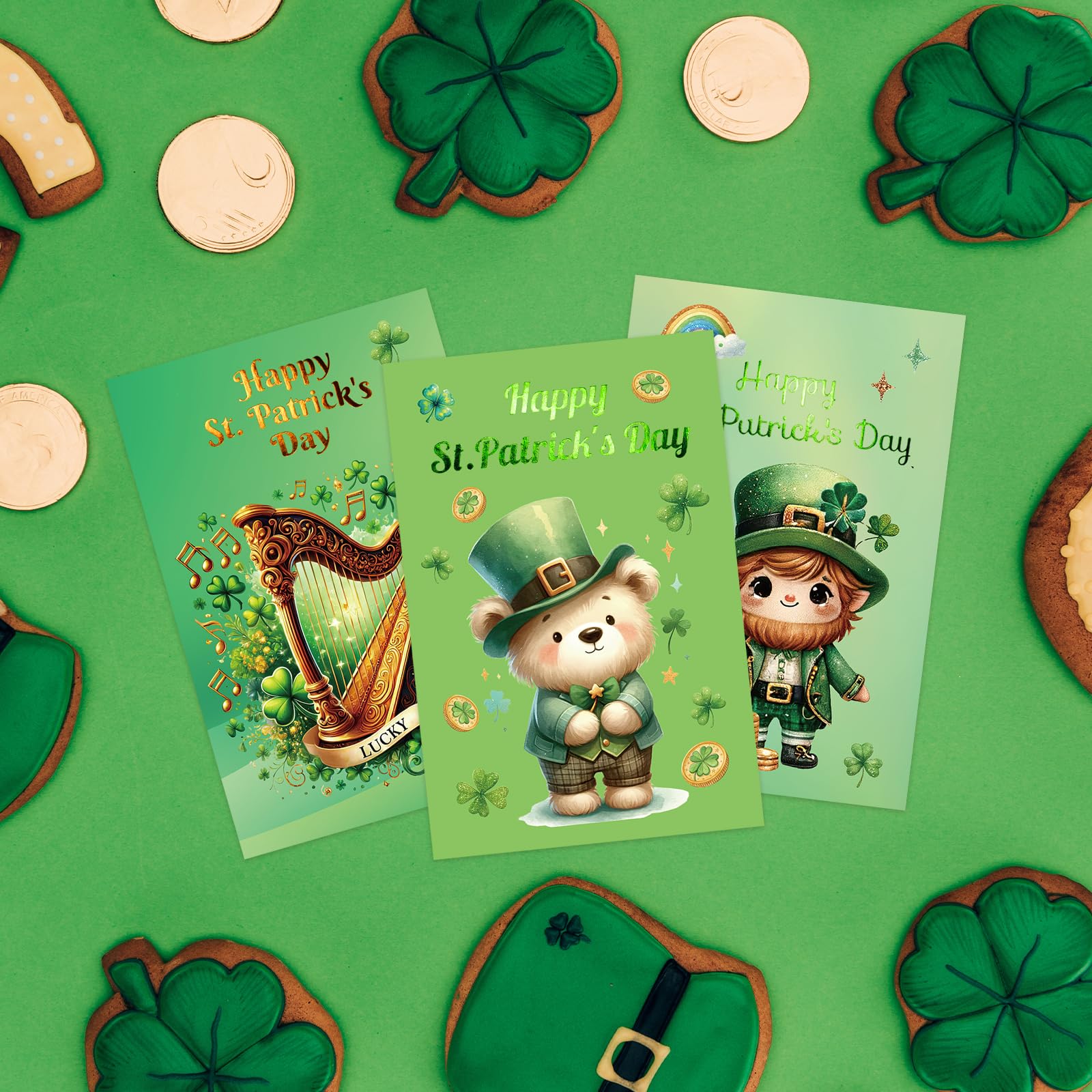 ceiba tree Happy St. Patrick's Day Cards with Envelopes & Stickers Shamrocks for Kids 24 Pack Message inside 4X6 inch - Image 9