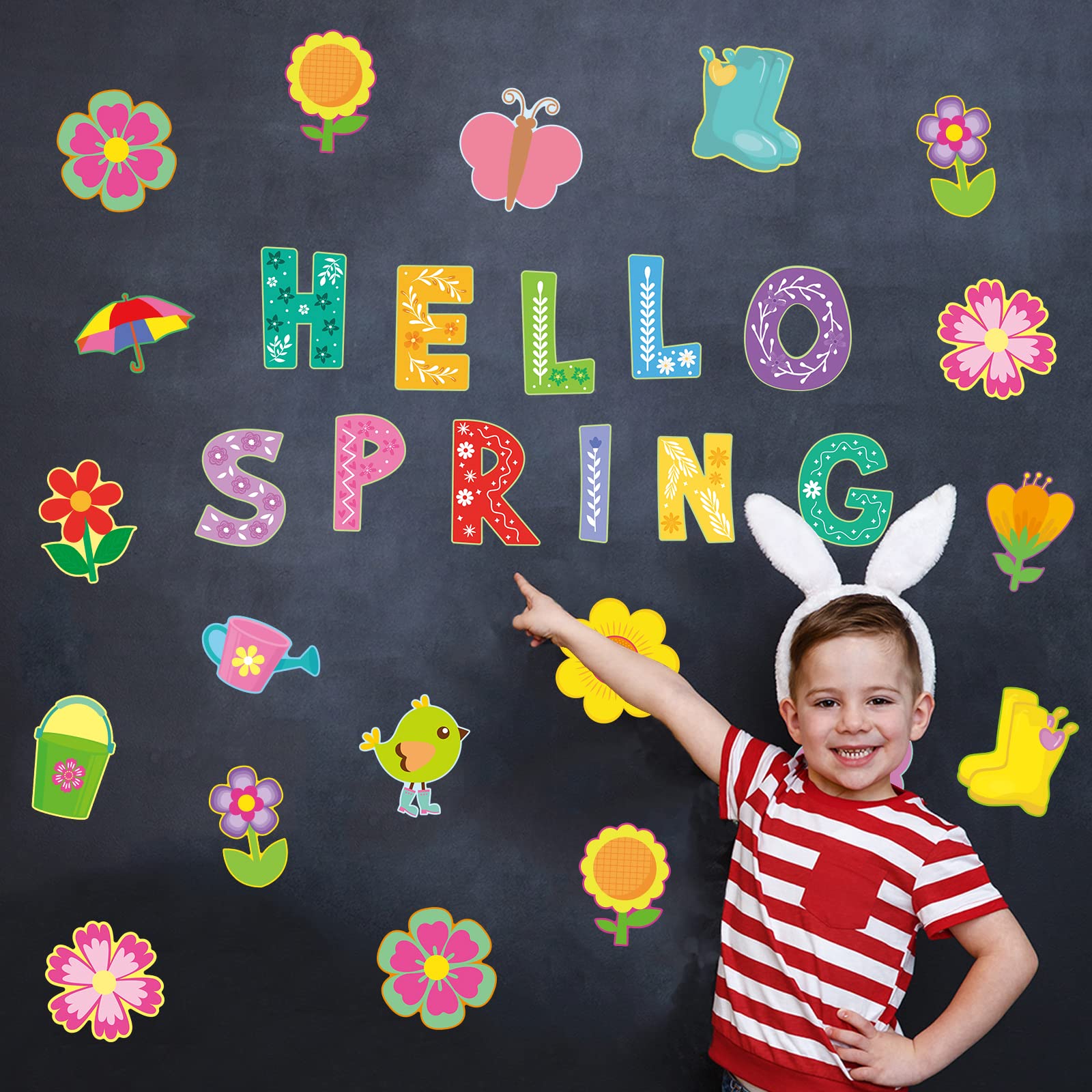 Ceiba Tree Hello Spring Bulletin Board Decorations Spring April Flower Cutouts 52Pcs Springtime Colorful Mix Floral DIY Craft Cut-Outs for Kids School Classroom Party Supplies - Image 3