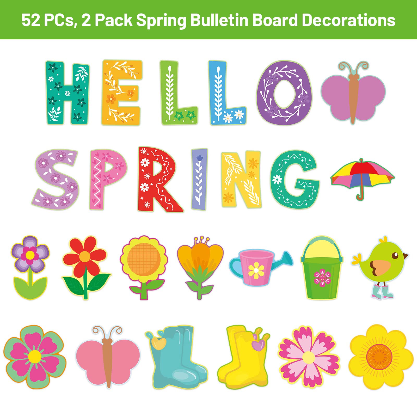 Ceiba Tree Hello Spring Bulletin Board Decorations Spring April Flower Cutouts 52Pcs Springtime Colorful Mix Floral DIY Craft Cut-Outs for Kids School Classroom Party Supplies - Image 4