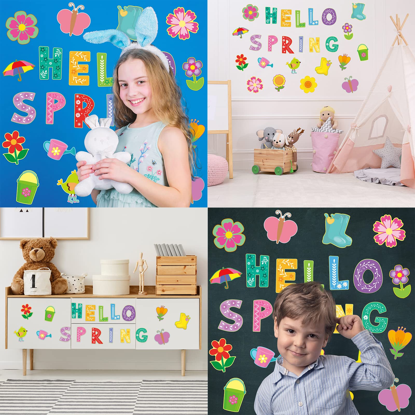 Ceiba Tree Hello Spring Bulletin Board Decorations Spring April Flower Cutouts 52Pcs Springtime Colorful Mix Floral DIY Craft Cut-Outs for Kids School Classroom Party Supplies - Image 7