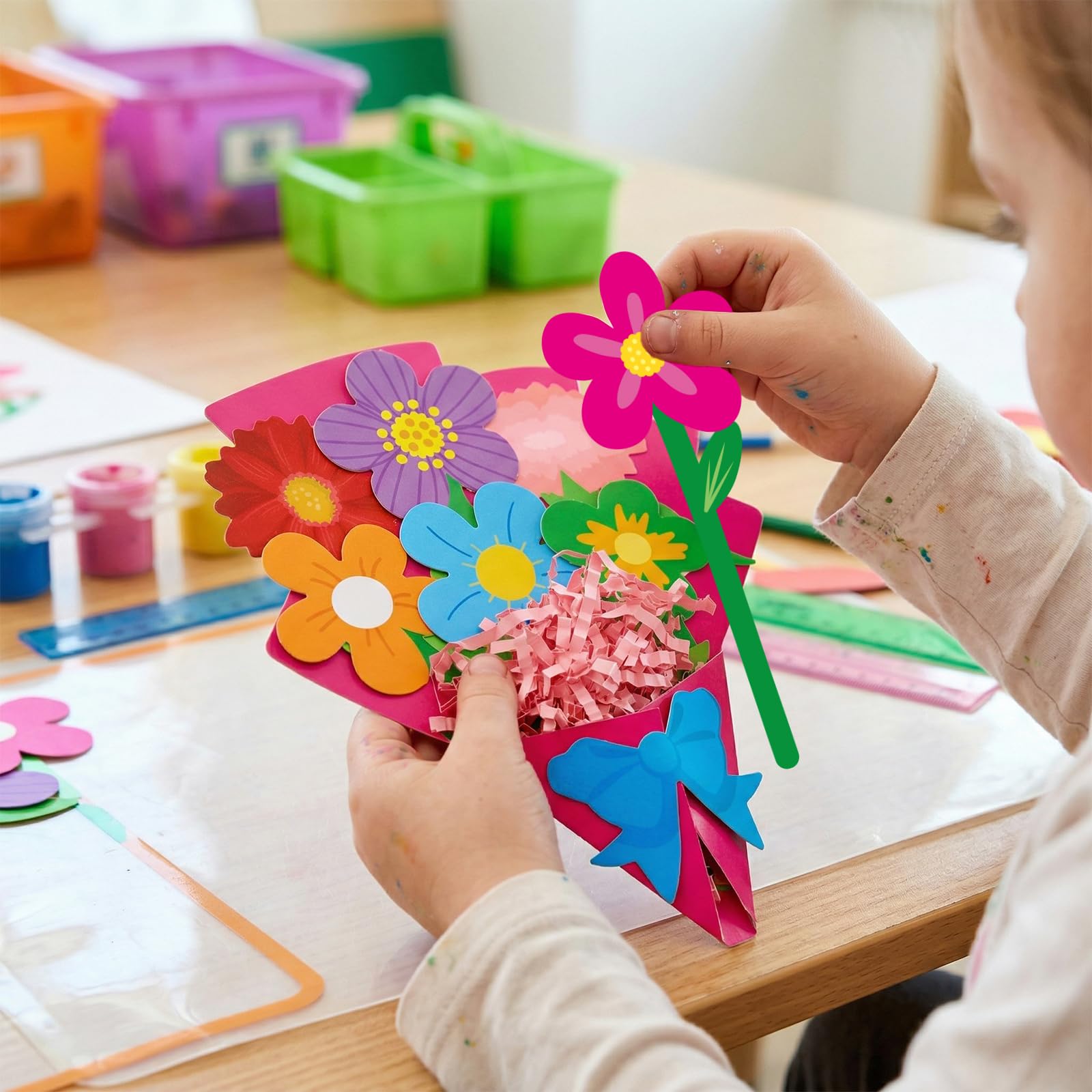 ceiba tree Mothers Day Flower Bouquet Crafts Kit DIY Happy Mother's Day Flower Crafts School Classroom Activities Paper Flowers Party Favors - Image 4