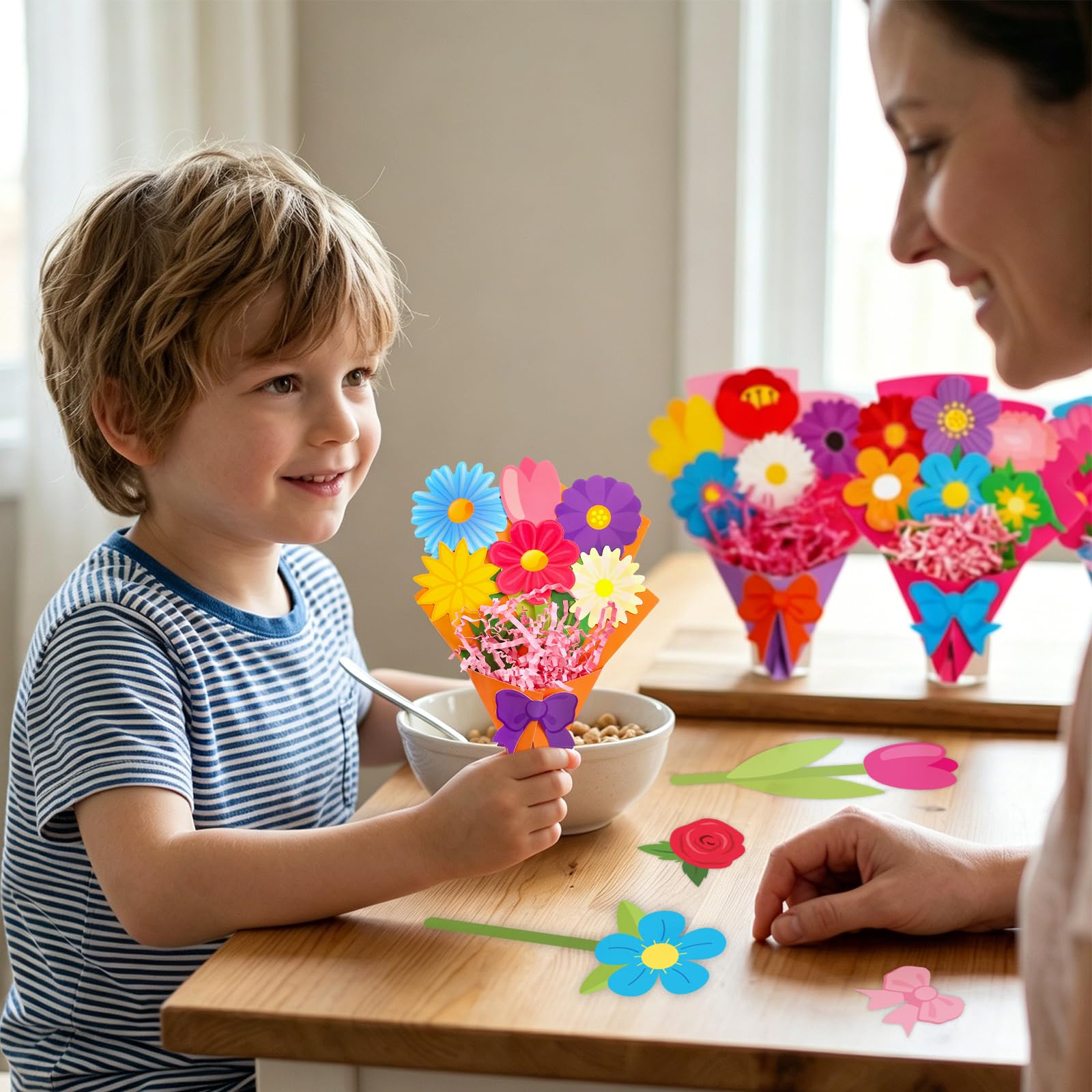 ceiba tree Mothers Day Flower Bouquet Crafts Kit DIY Happy Mother's Day Flower Crafts School Classroom Activities Paper Flowers Party Favors - Image 7