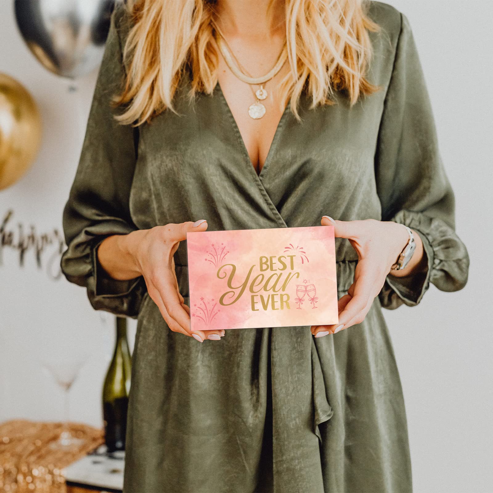 ceiba tree New Year Cards 24 Pack Gold Foil New Years Greeting Card Assorted with Envelopes and Stickers for Office Business - Image 6