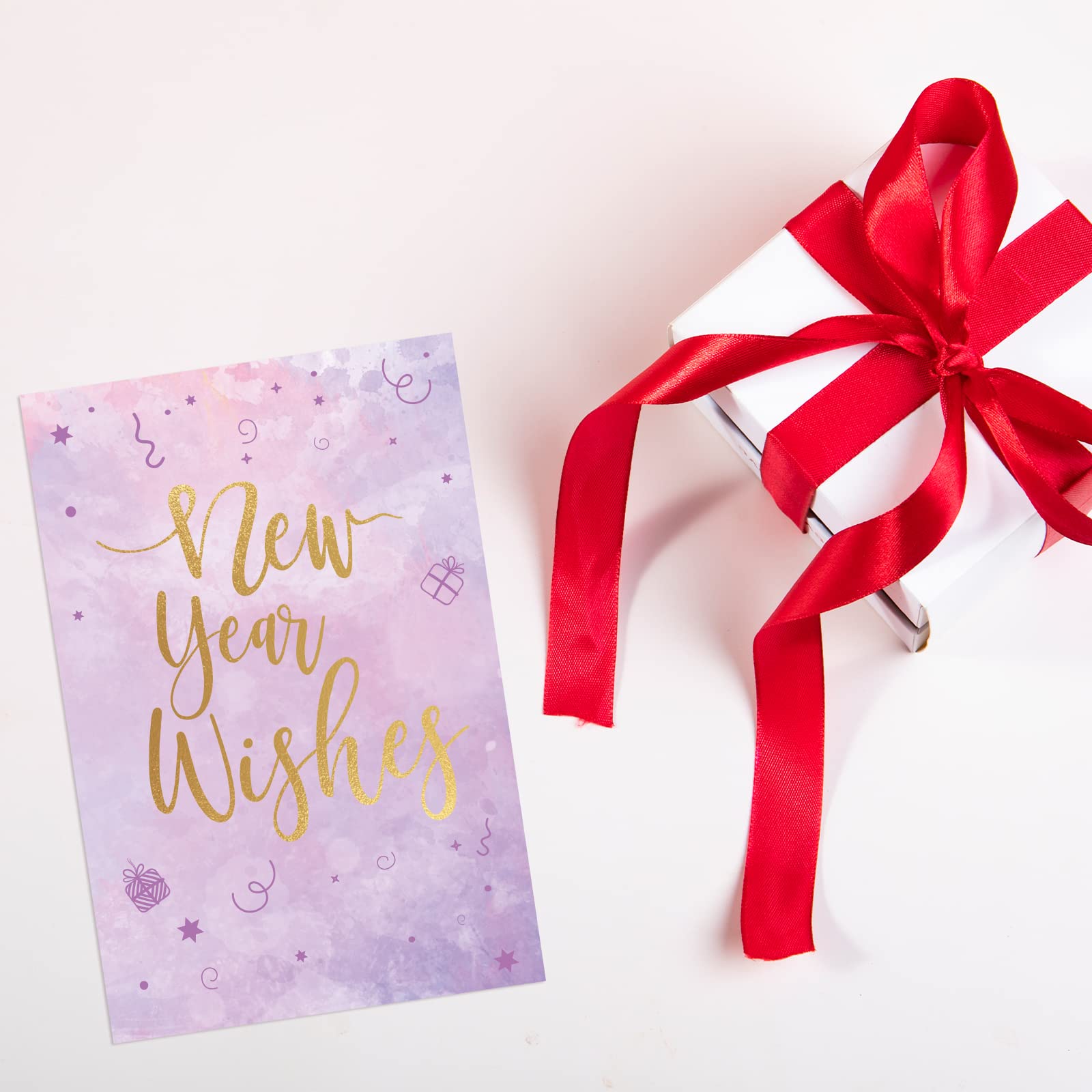 ceiba tree New Year Cards 24 Pack Gold Foil New Years Greeting Card Assorted with Envelopes and Stickers for Office Business - Image 7