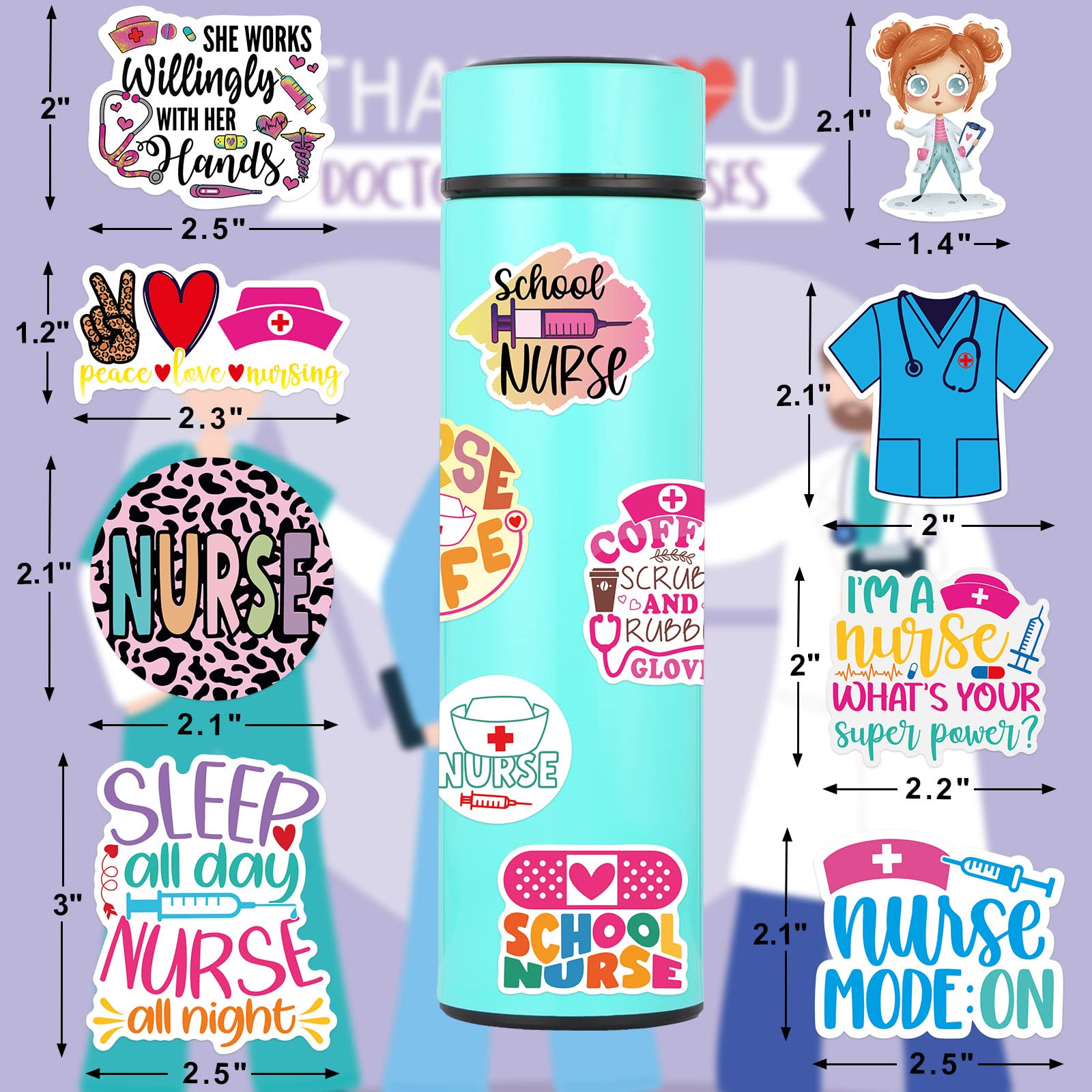 Ceiba Tree Nurse Stickers Nurses Week Appreciation Gifts Nursing School Graduation 2026 Gift Bulk Decals 100pcs White Angels Accessories for Work for Laptop Water Bottles - Image 5