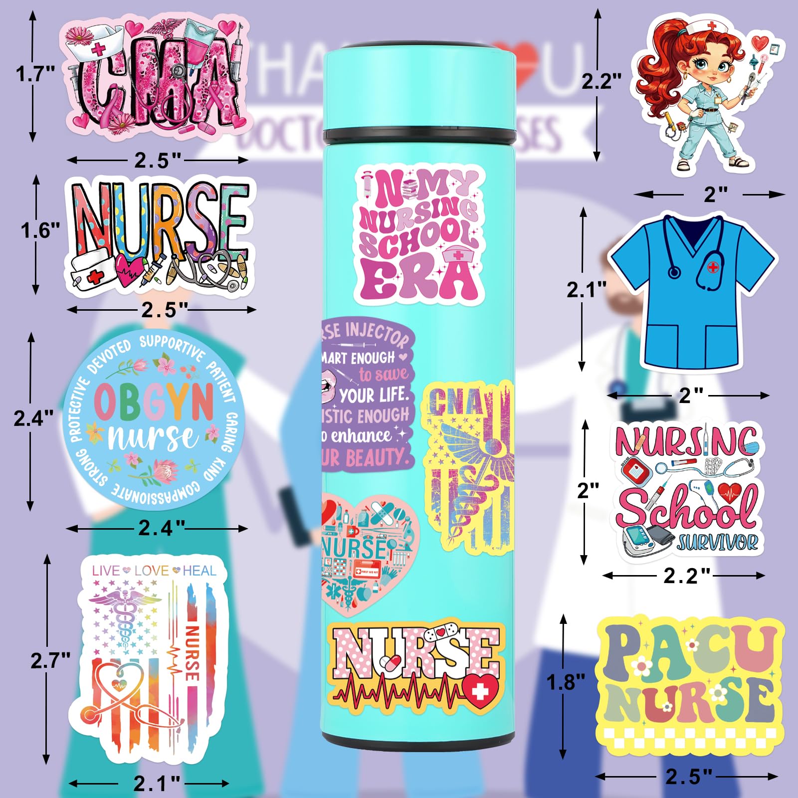 Ceiba Tree Nurse Stickers Nurses Week Appreciation Nursing School Graduation 2026 Gifts 100 Pcs Medical Health Care Workers White Angels Decals Accessories for Work for Laptop Water Bottle Computer - Image 5