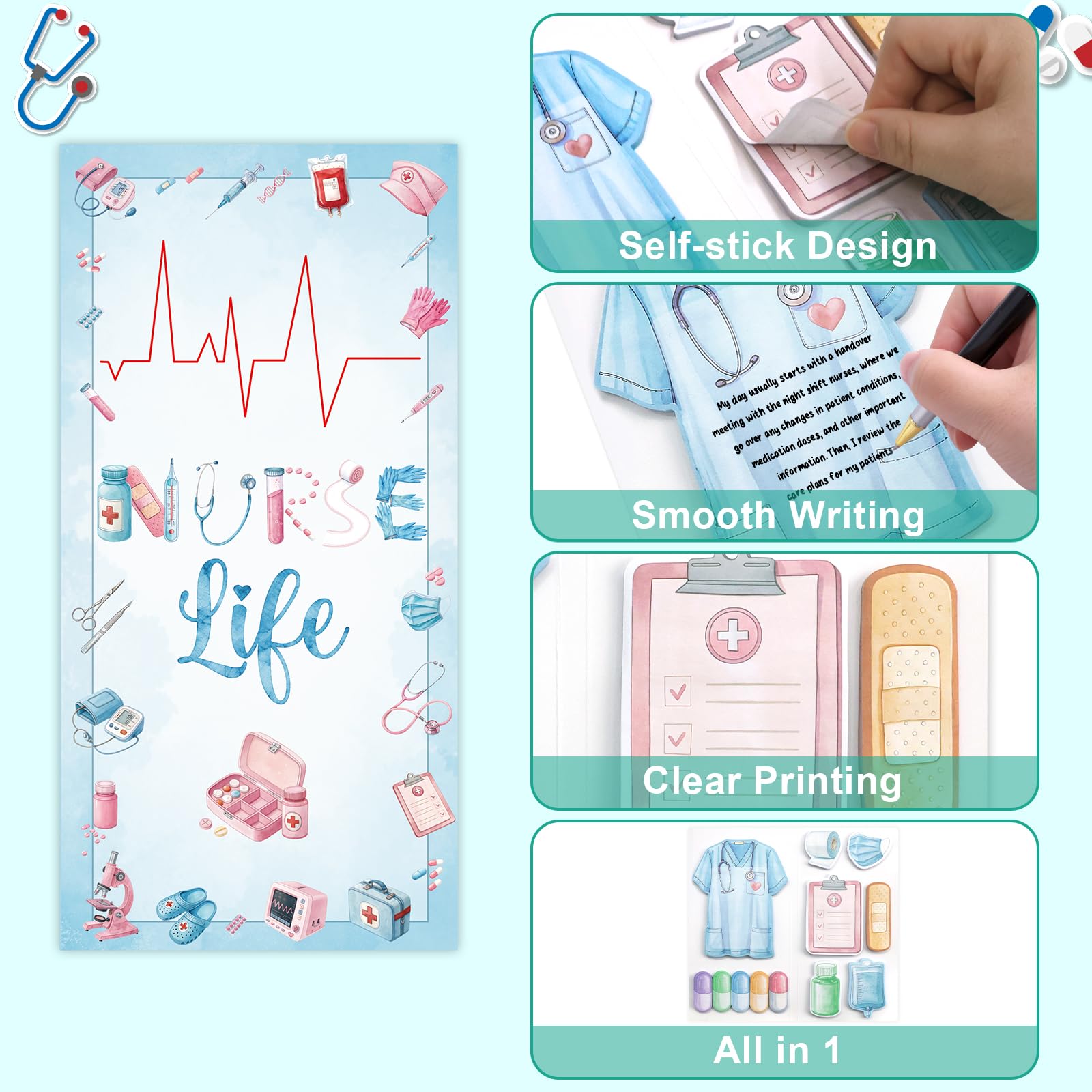 Ceiba Tree Nurse Sticky Notes Set Self-Stick Memo Pads Page Marker Thank You Nurses Appreciation Gifts for Dostors Medical Healthcare Workers Office Supplies - Image 3