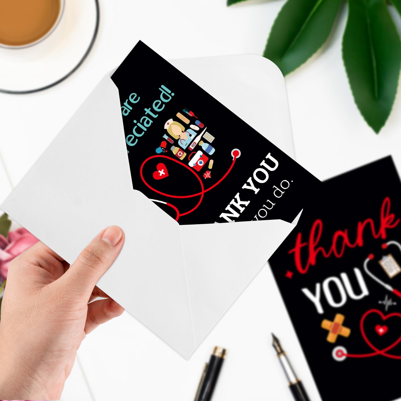 ceiba tree Nurses Thank You Cards 24Pcs Doctors Medical Healthcare Workers Appreciation Greeting Cards with Envelopes and Stickers Thank You Notescard for Nurse Graduation - Image 4