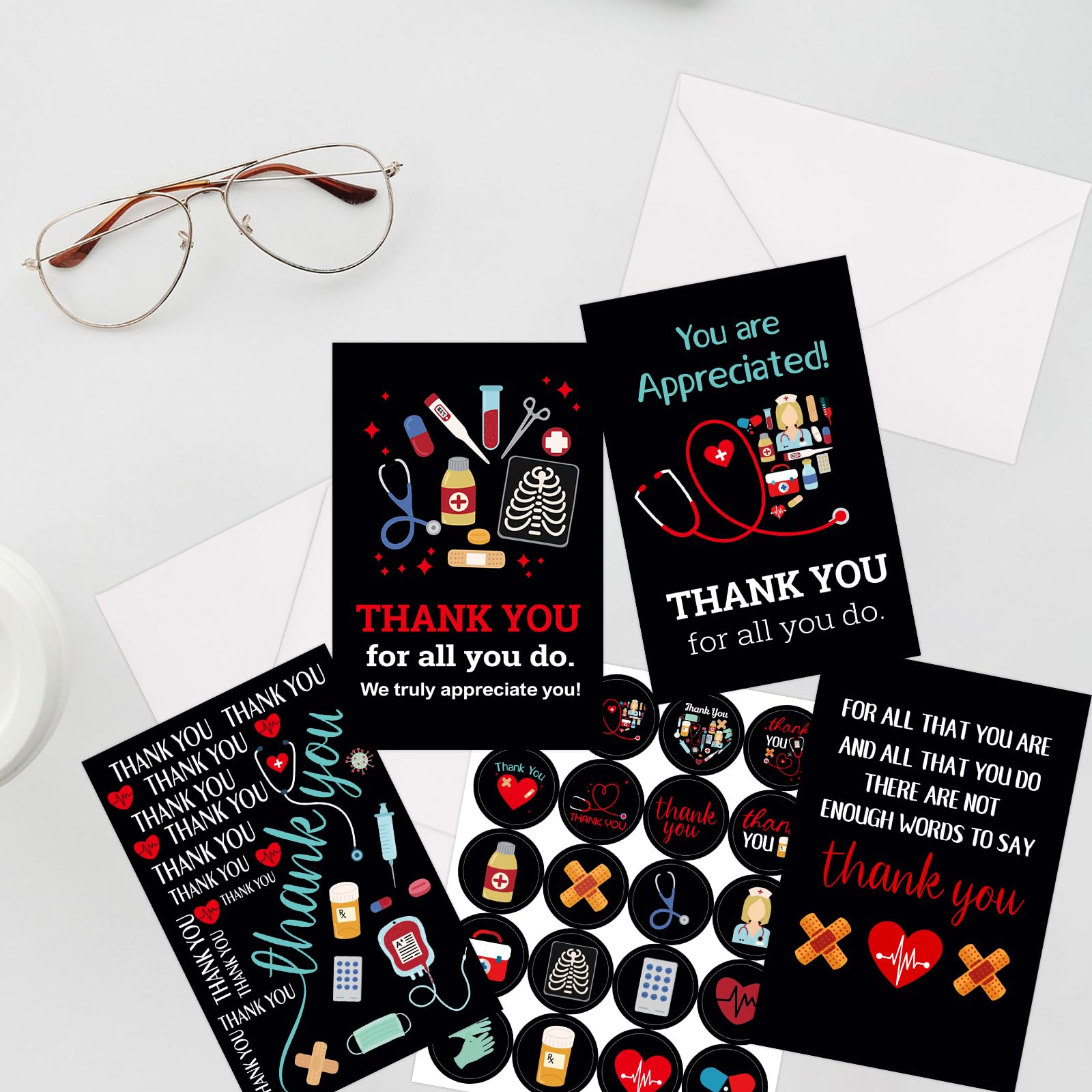 ceiba tree Nurses Thank You Cards 24Pcs Doctors Medical Healthcare Workers Appreciation Greeting Cards with Envelopes and Stickers Thank You Notescard for Nurse Graduation - Image 7