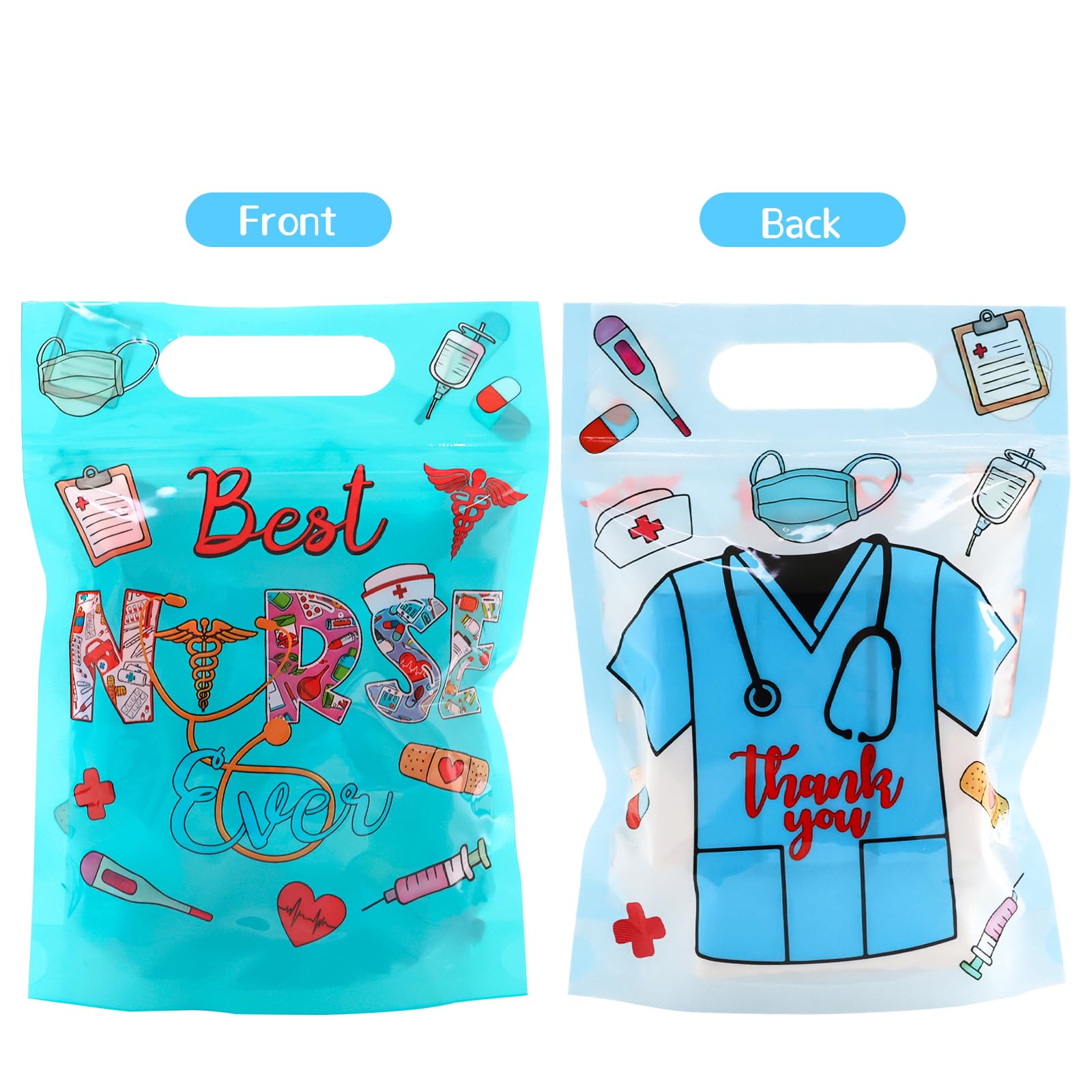 Ceiba Tree Nurses Week Plastic Gift Bags with Handles 50 Pcs Thank You Nurse Appreciation Nursing School Congrats Graduation Treat Goodie Candy Bags Small 8.7 x 6 in Medical Doctor Healthcare Party Supplies - Image 3