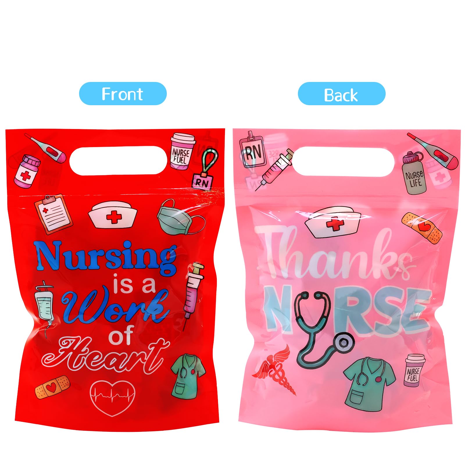 Ceiba Tree Nurses Week Plastic Gift Bags with Handles 50 Pcs Thank You Nurse Appreciation Nursing School Congrats Graduation Treat Goodie Candy Bags Small 8.7 x 6 in Medical Doctor Healthcare Party Supplies - Image 4